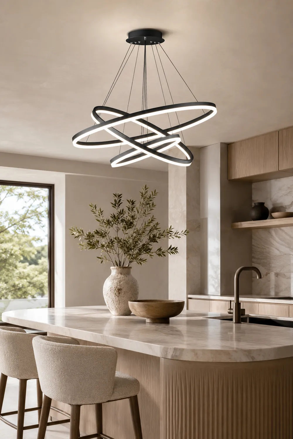 Arisha 3-Rings Black Black Modern Pendant Light - Lumpaz