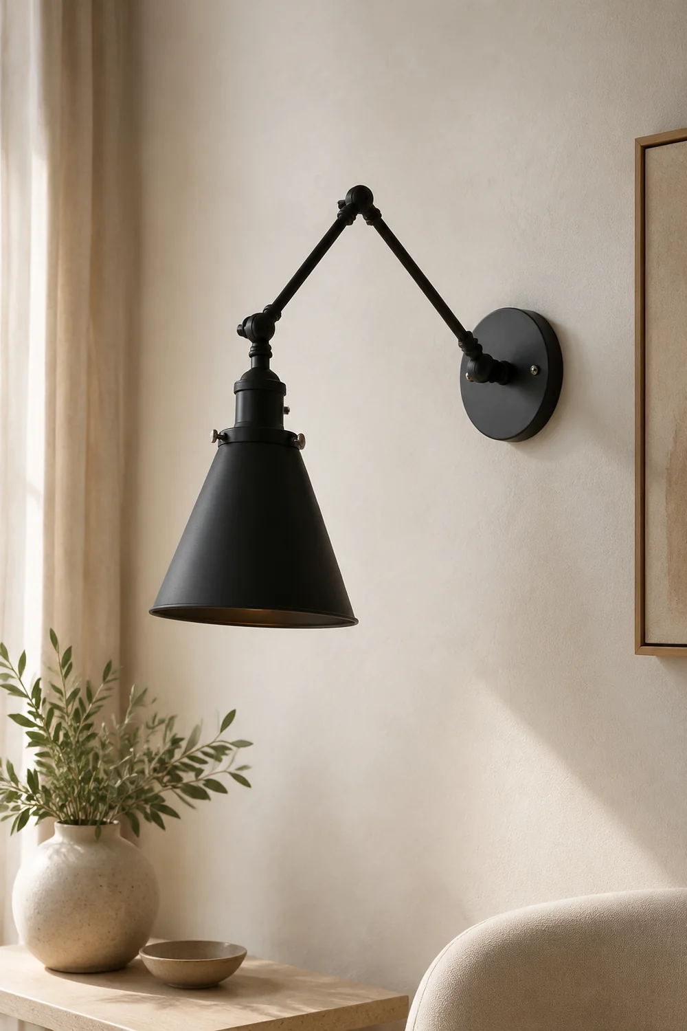 Brady Vintage Adjustable Wall Lamp, Metal, Black/Rust, Living Room - Lumpaz