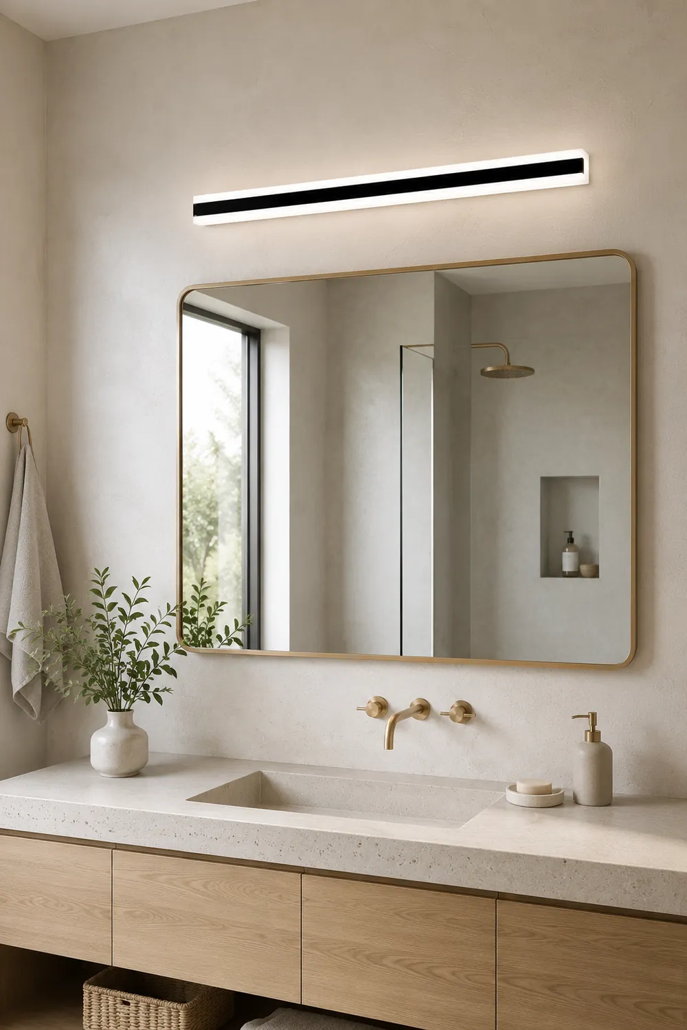 Edge Minimalist Linear Metal/Acrylic Wall Lamp, Bathroom - Lumpaz