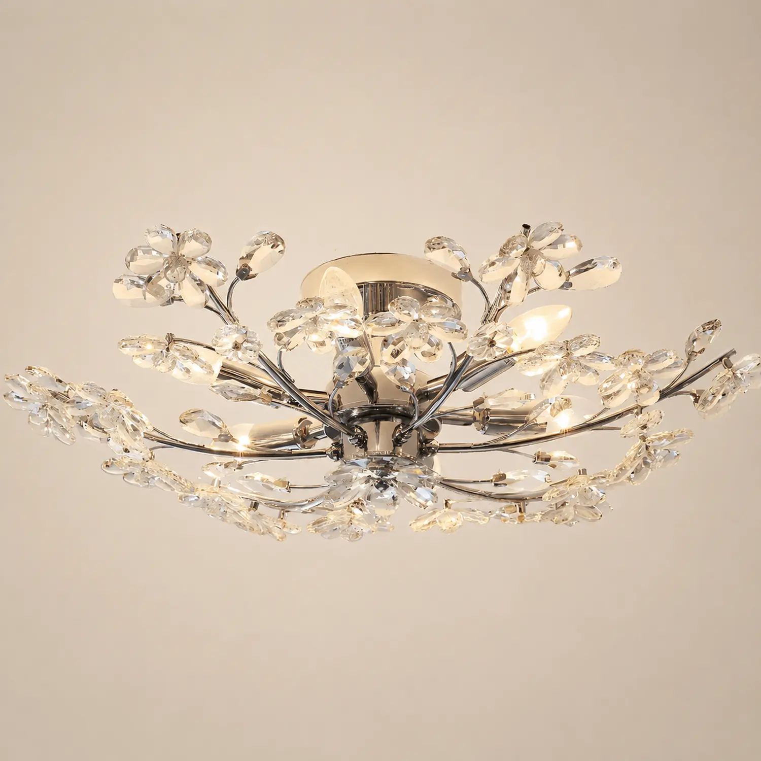 Ophelia Modern Crystals Flower Flush Mount Ceiling Light Living Room, Chrome - Lumpaz