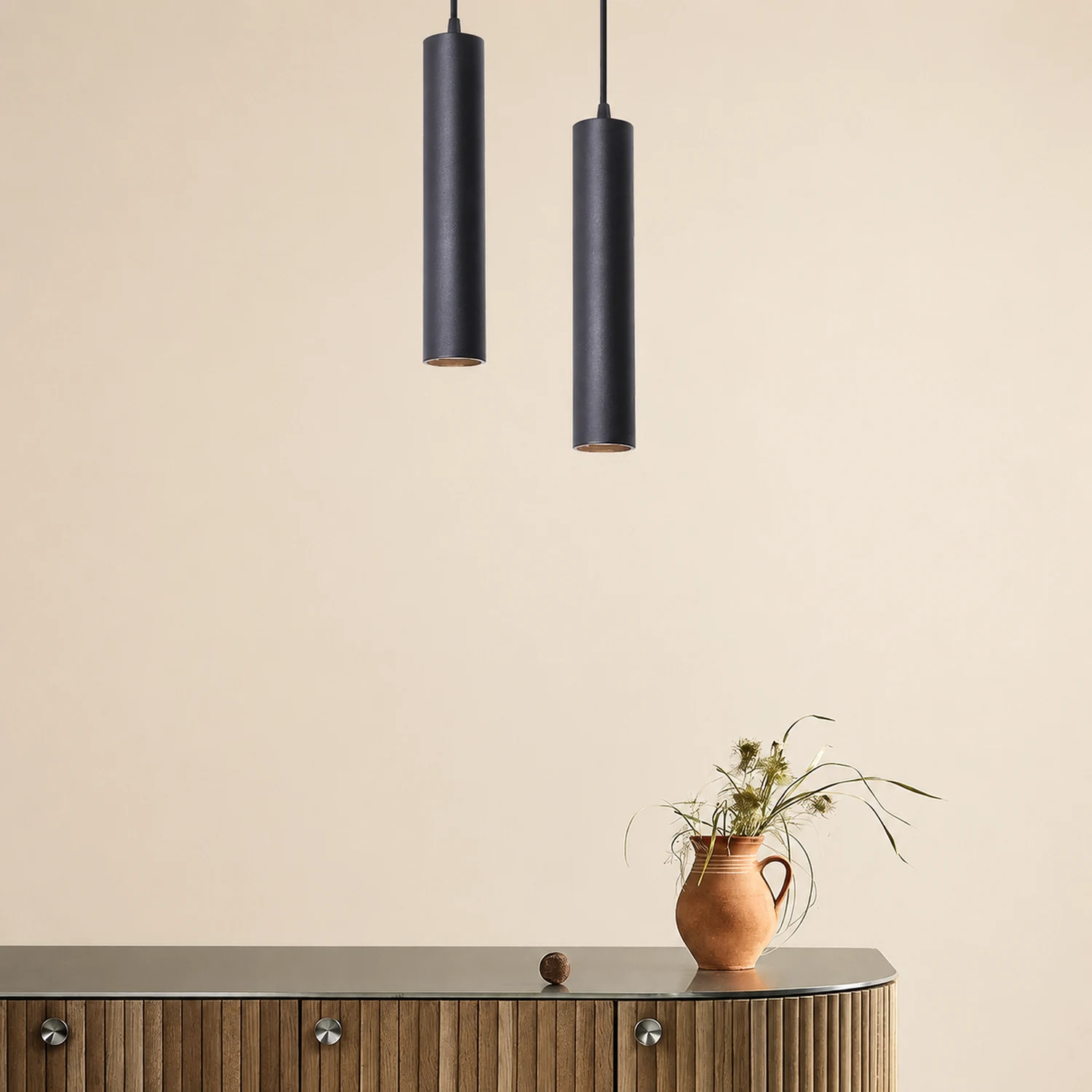 Edge Modern Cylinder Shape Pendant Light Black Metal Living Room - Lumpaz