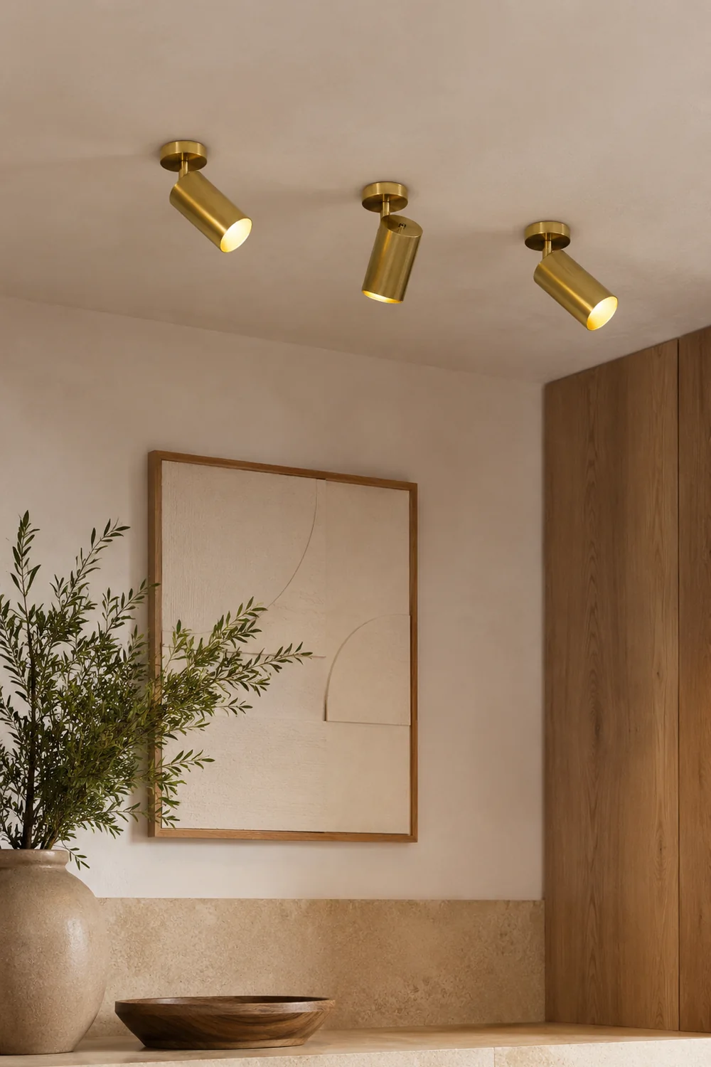 Freja Moderno Gold Cylinder Spotlight Background Flush Mount Ceiling Light, Metal - Lumpaz