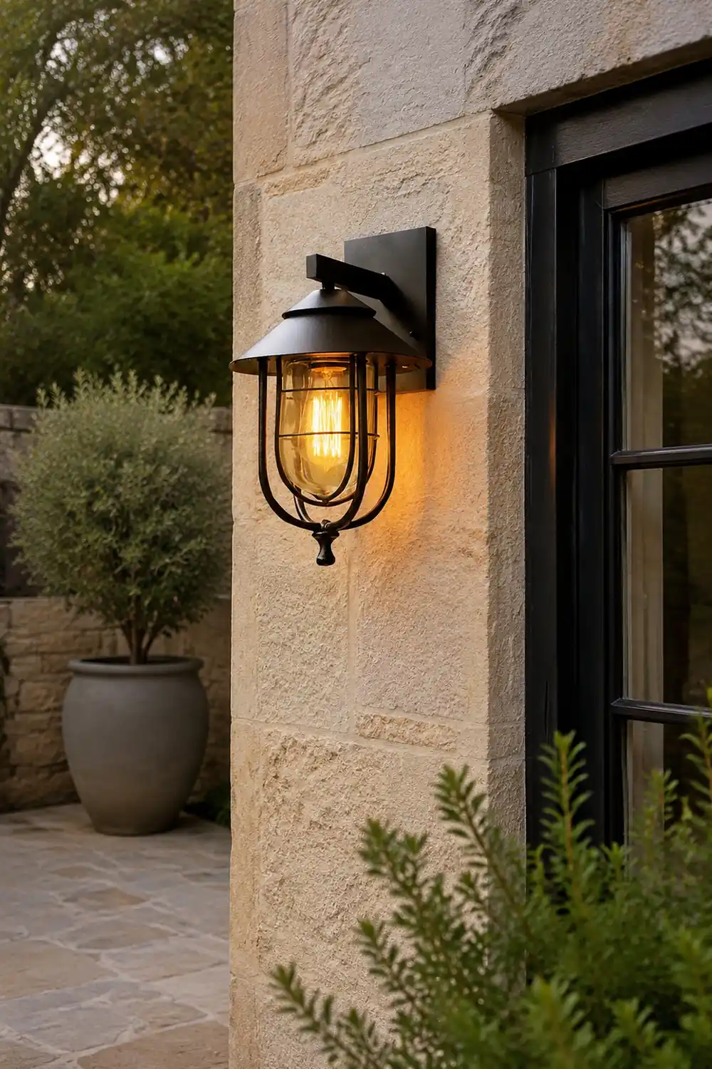 Alessio Vintage Lantern Shaped Metal Outdoor Wall Lamp, Black - Lumpaz