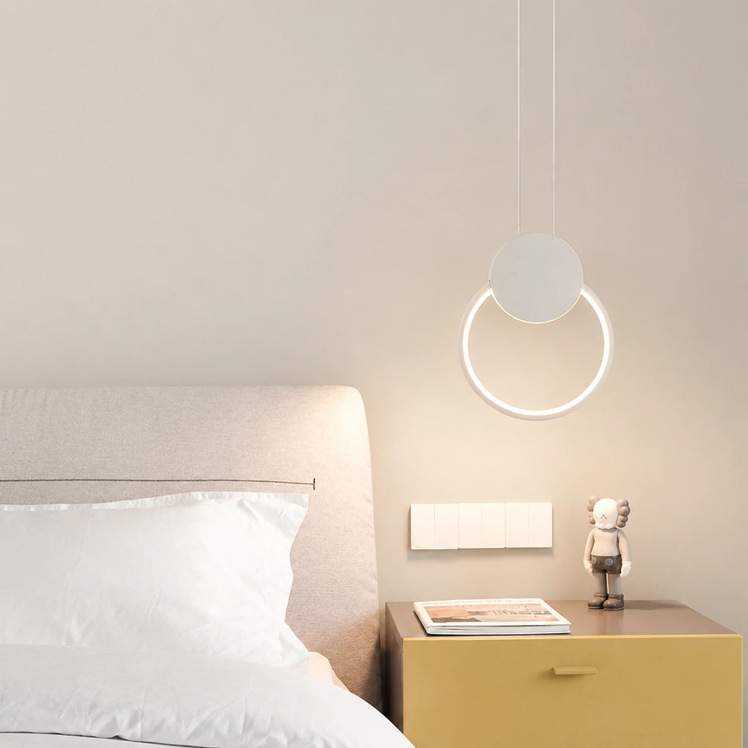 Nyla Modern Minimalist LED Hanging Pendant Lights Black White Bedroom - Lumpaz