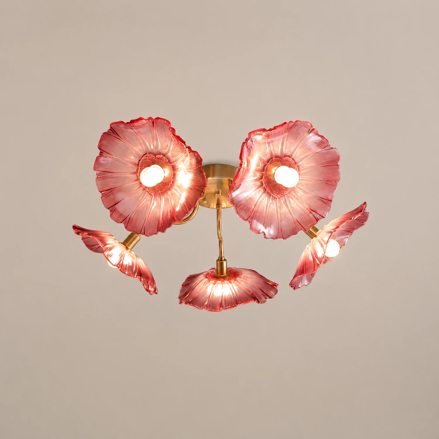 Hailie Modern Flower Ceiling Light  Metal/Glass Clear/Pink Bedroom - Lumpaz