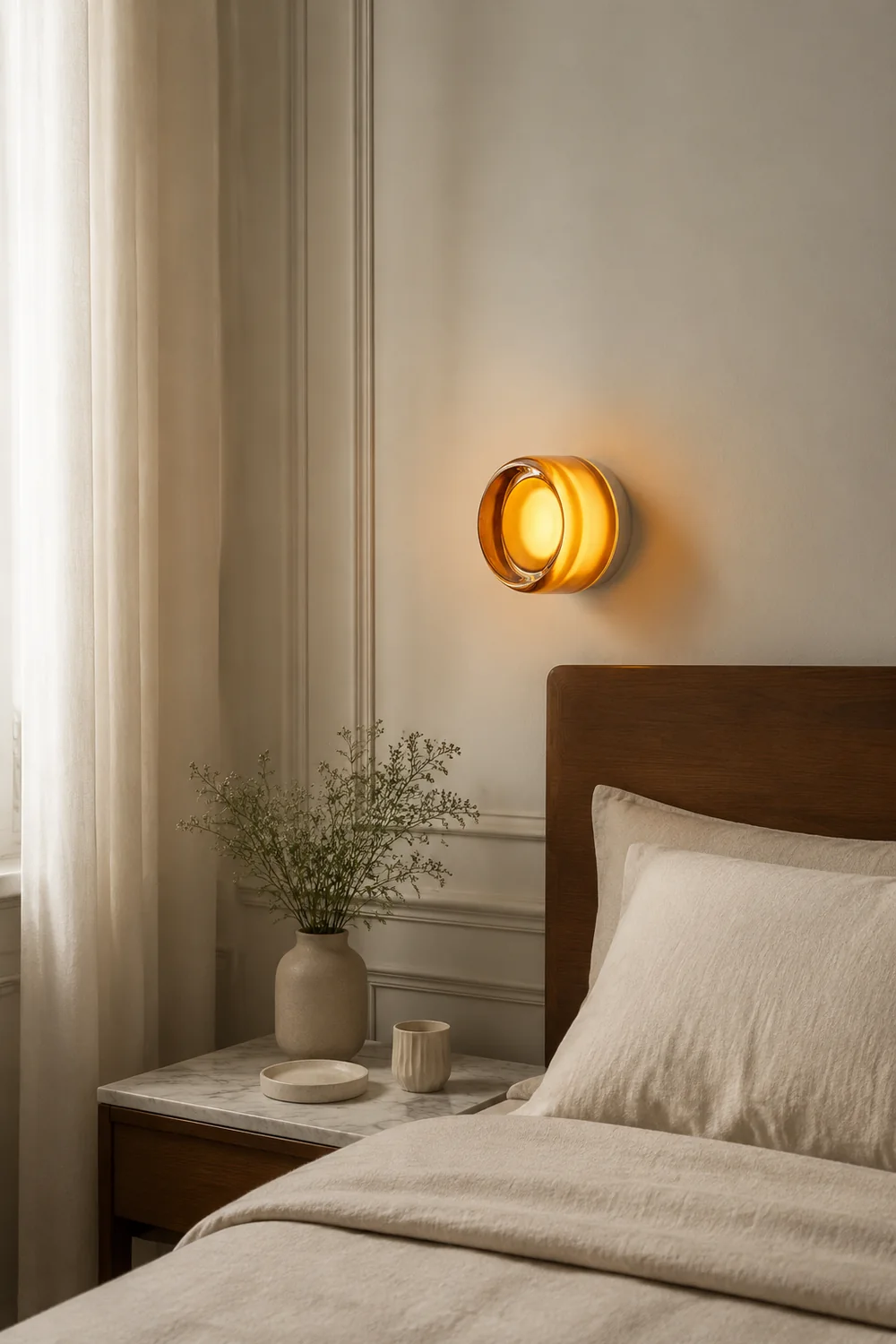 Hailie Modern Bedroom Indoor Wall Mount Lamp, Smoke Gray/Amber/White - Lumpaz