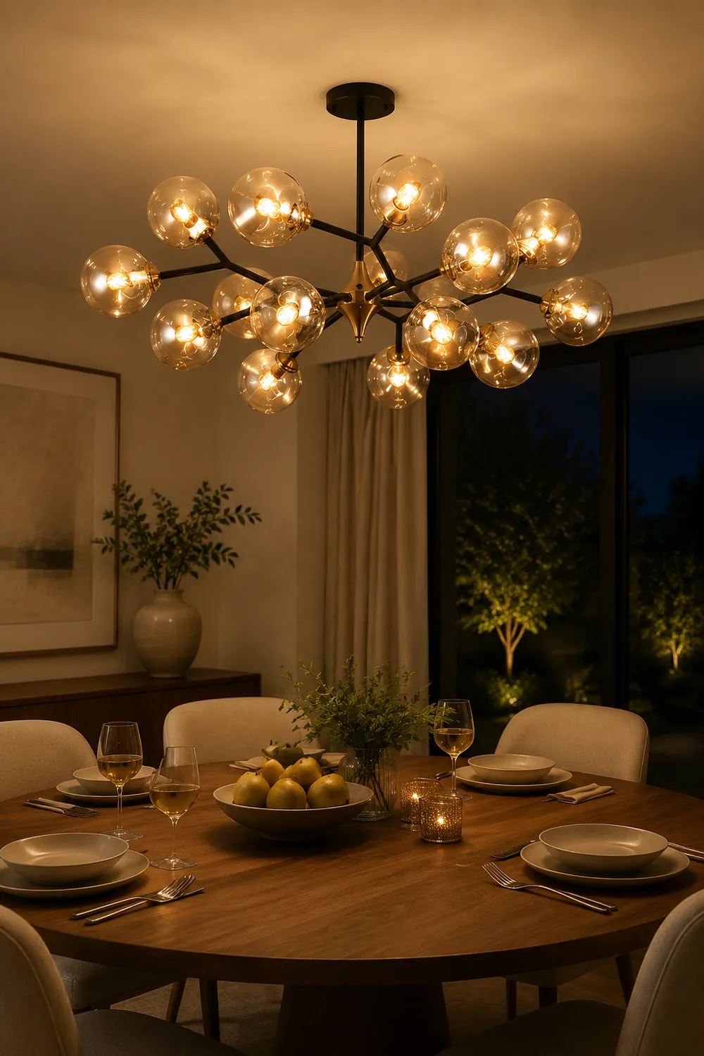 Valentina Art Deco Glass Bubble Chandelier, Amber - Lumpaz