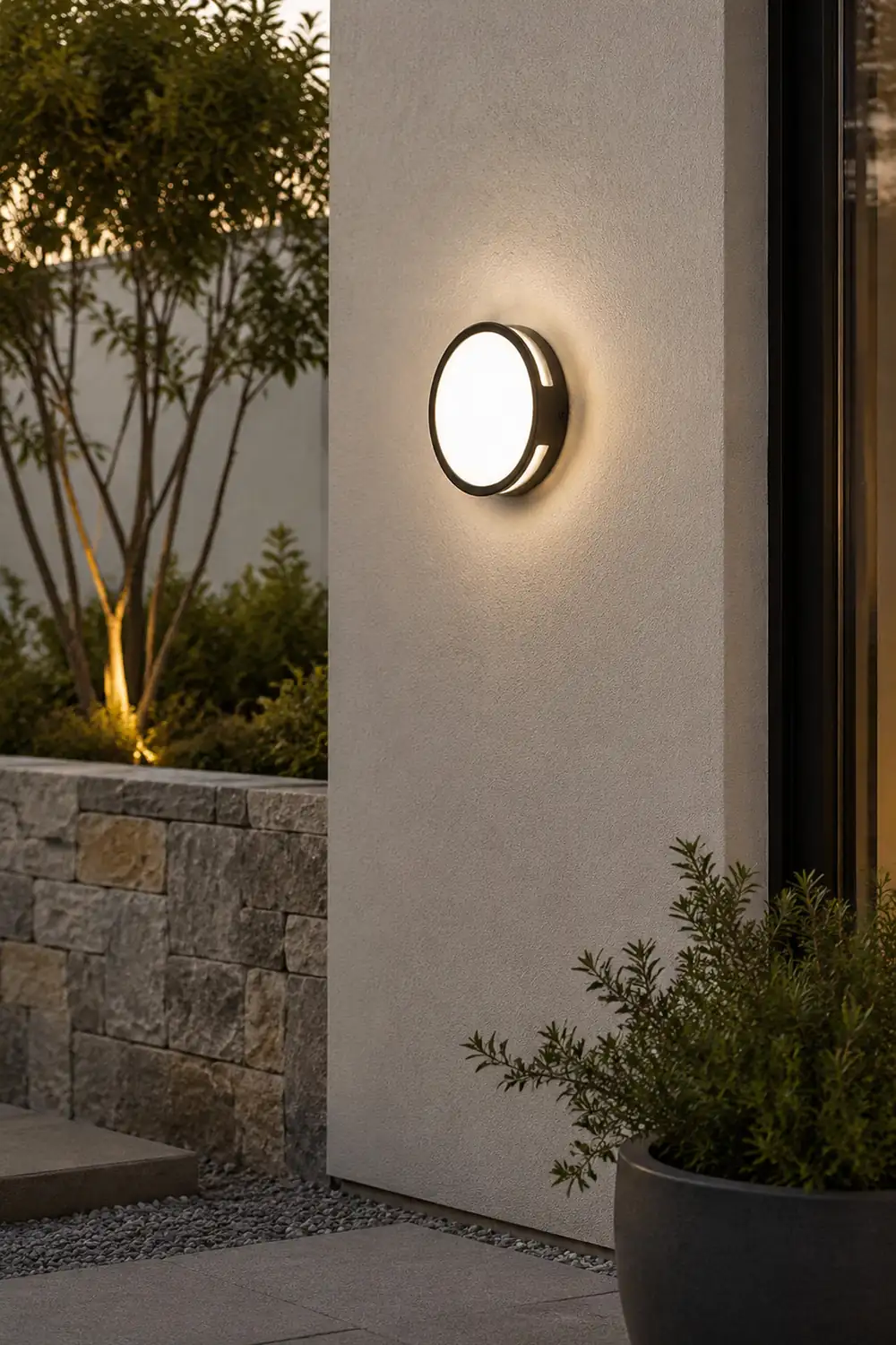 Orr Modern Round Metal/Acrylic Outdoor Waterproof Wall Lamp, Black - Lumpaz