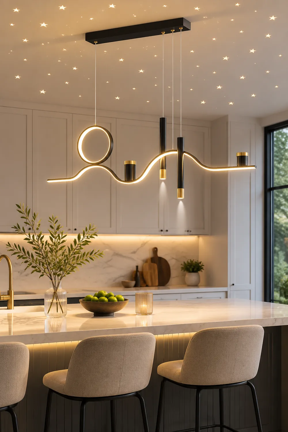 Madina Modern Metal Linear Starry Night Pendant Light, Black - Lumpaz