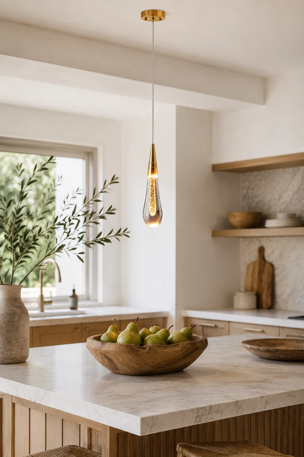 Kristy Modern Designer Teardrop Crystal Pendant Light, Gold - Lumpaz