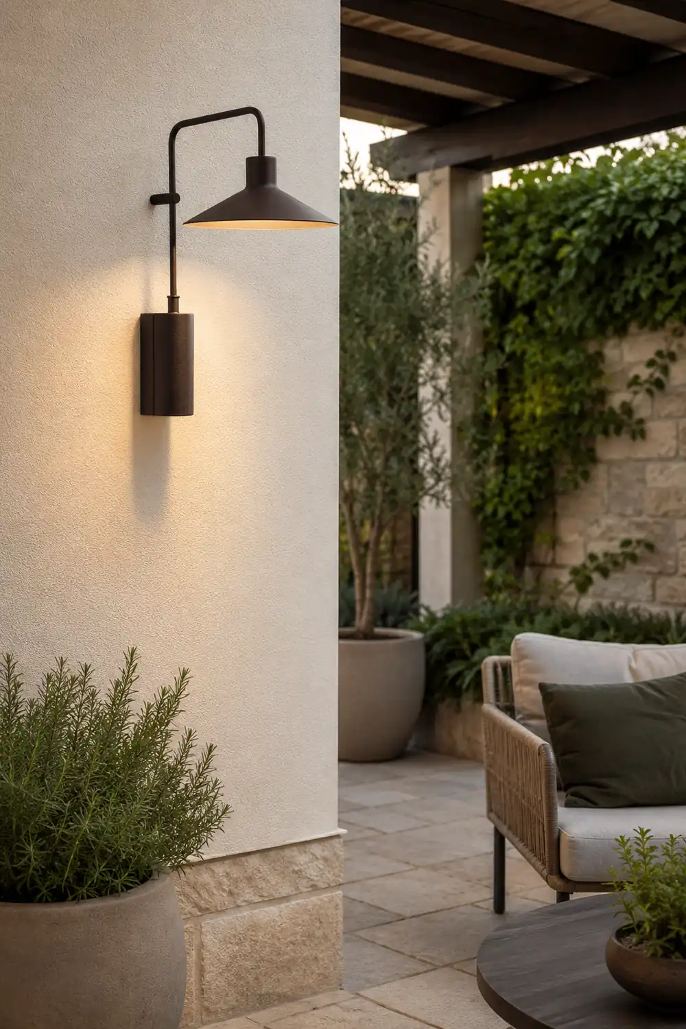 Carins Modern Minimalist Wide Cone Shape Metal Outdoor Waterproof Wall Lamp, Coffee/Green - Lumpaz