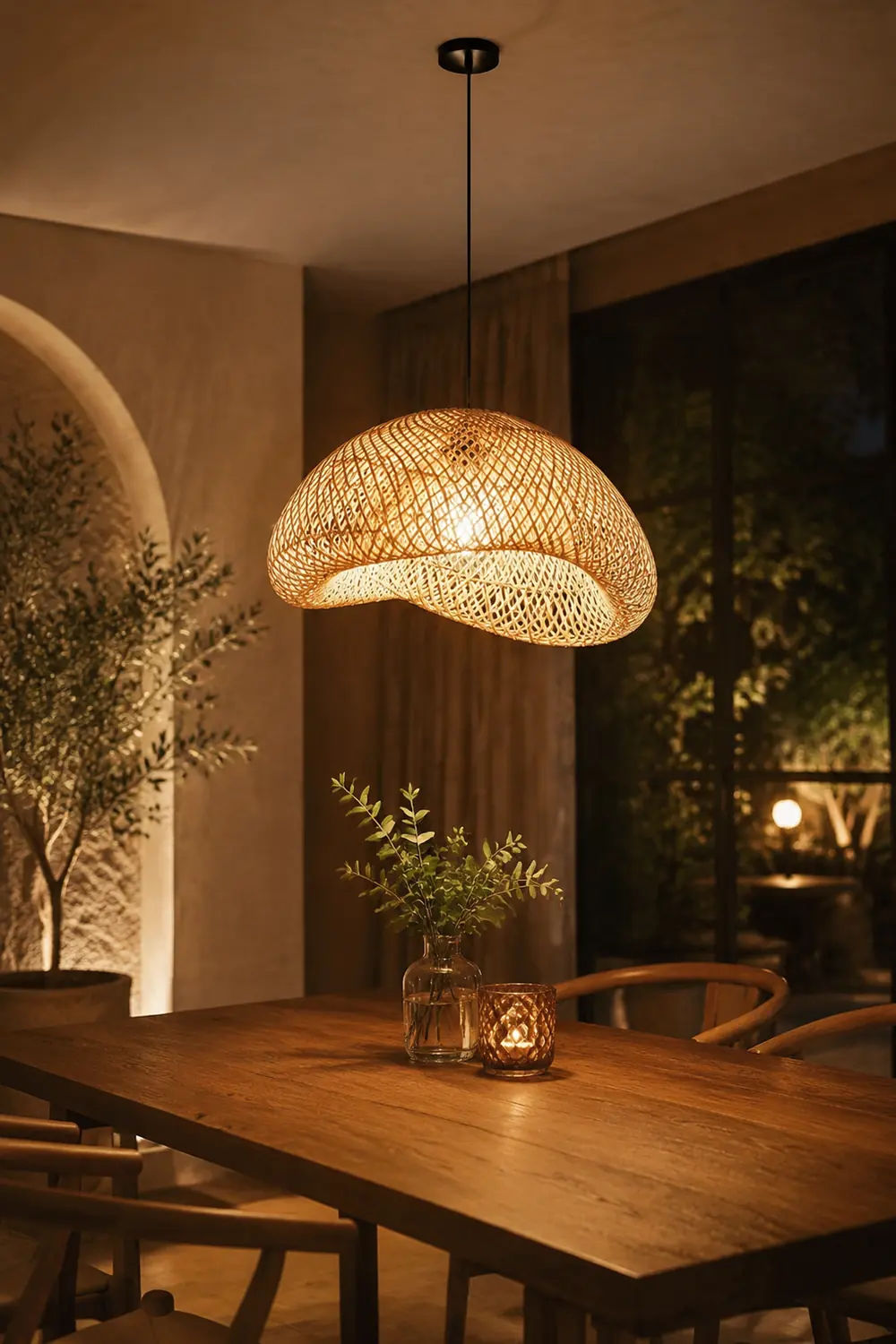 Muto Rustic Boho Rattan Pendant Light, Living Room - Lumpaz