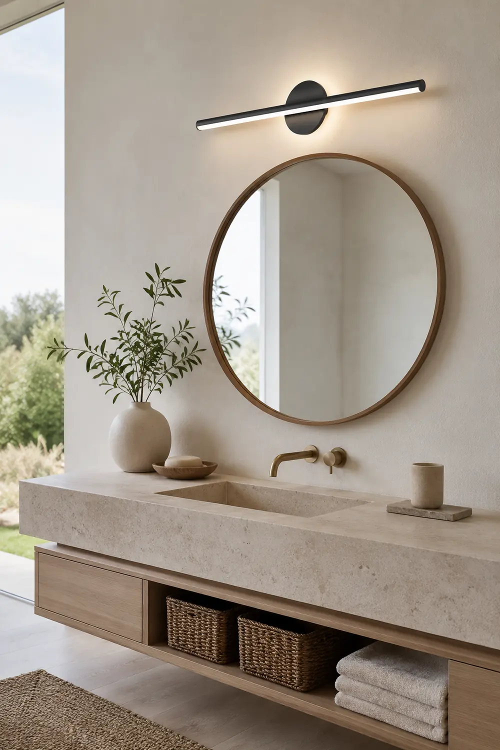 Leigh LED Linear Mirror Front Vanity Wall Lamp Black/Gold - Lumpaz