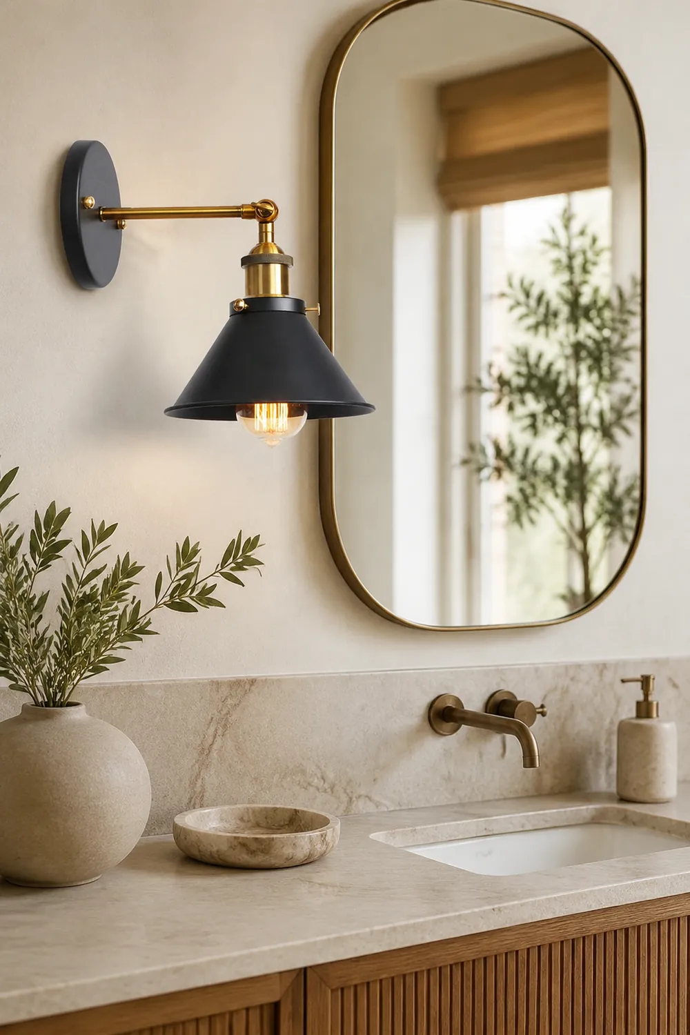 Brady Industrial Vintage Cone Metal Hanging Wall Lamp, Black/Gold/Silver - Lumpaz