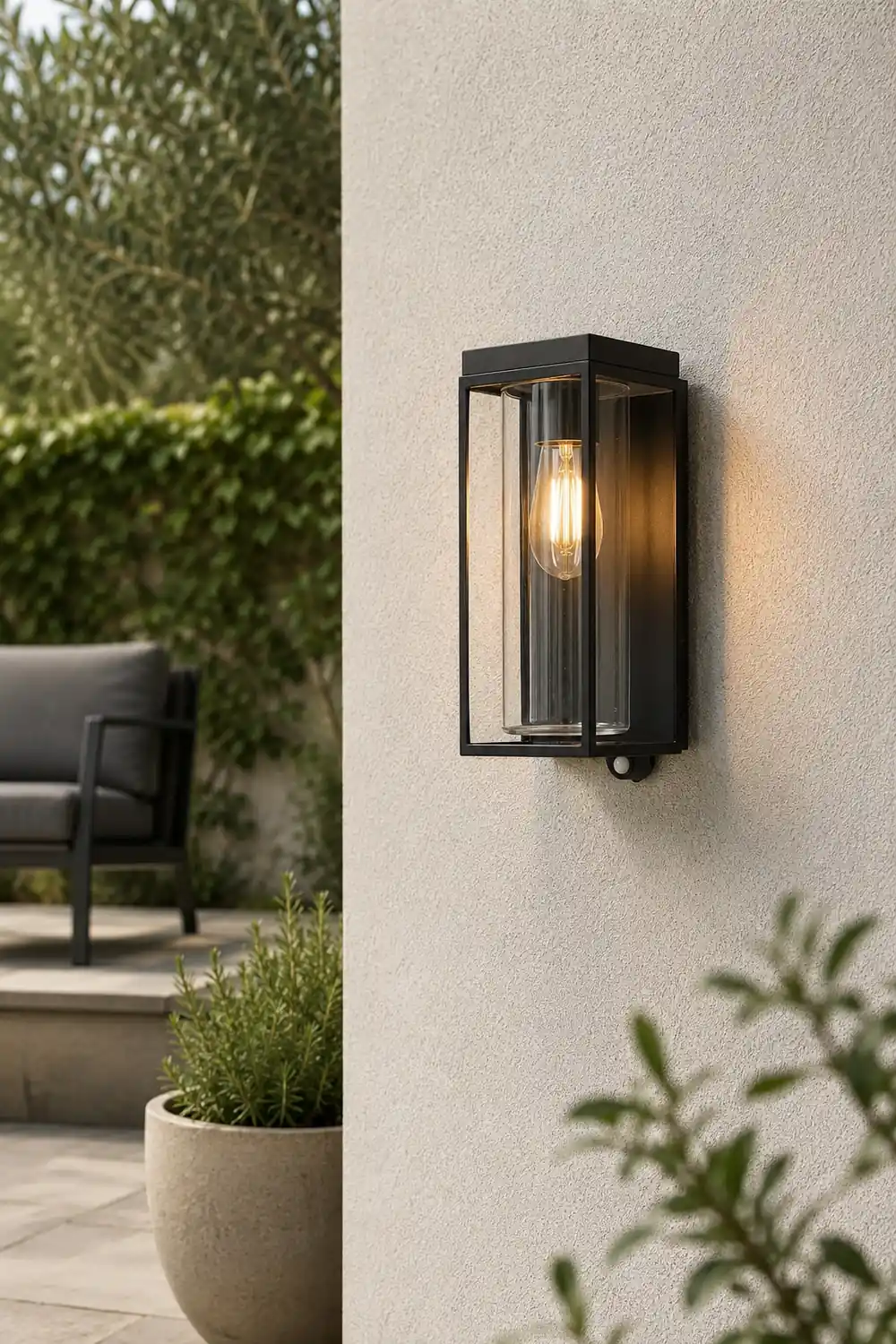 Orr Modern Rectangular Solar Waterproof Metal/Glass Outdoor Wall Lamp, Black - Lumpaz