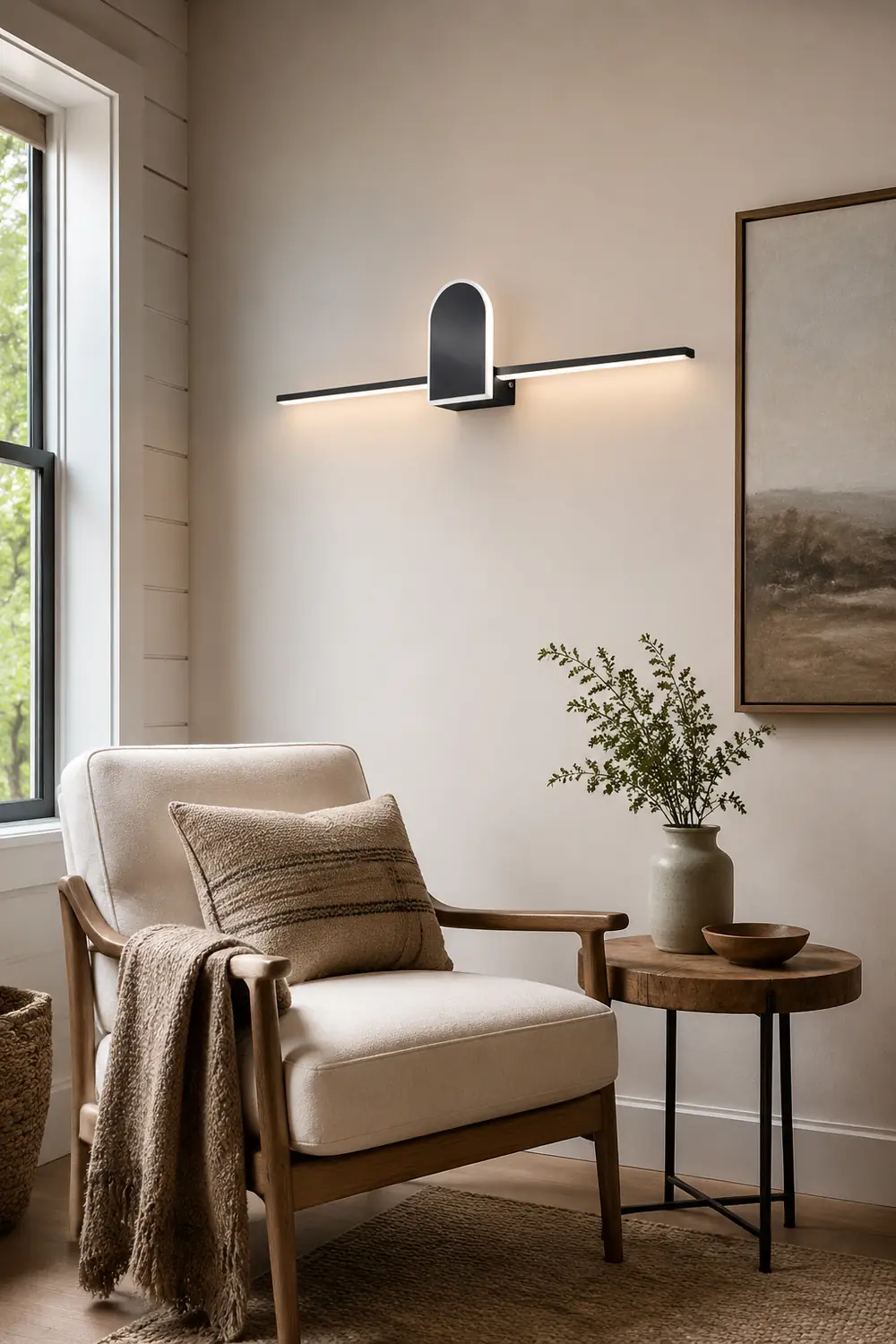 Edge Modern Linear Geometric Vanity Wall Light, Black/White - Lumpaz