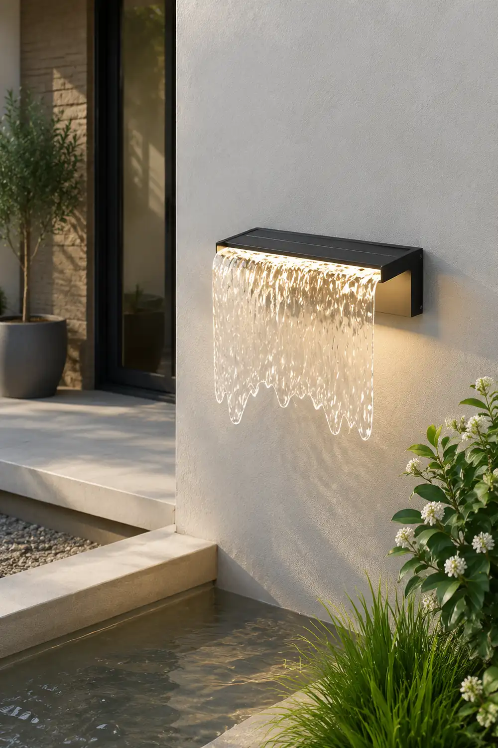 Isaac Modern Minimalist Metal/Acrylic Solar Waterproof Outdoor Wall Lamp, Black - Lumpaz