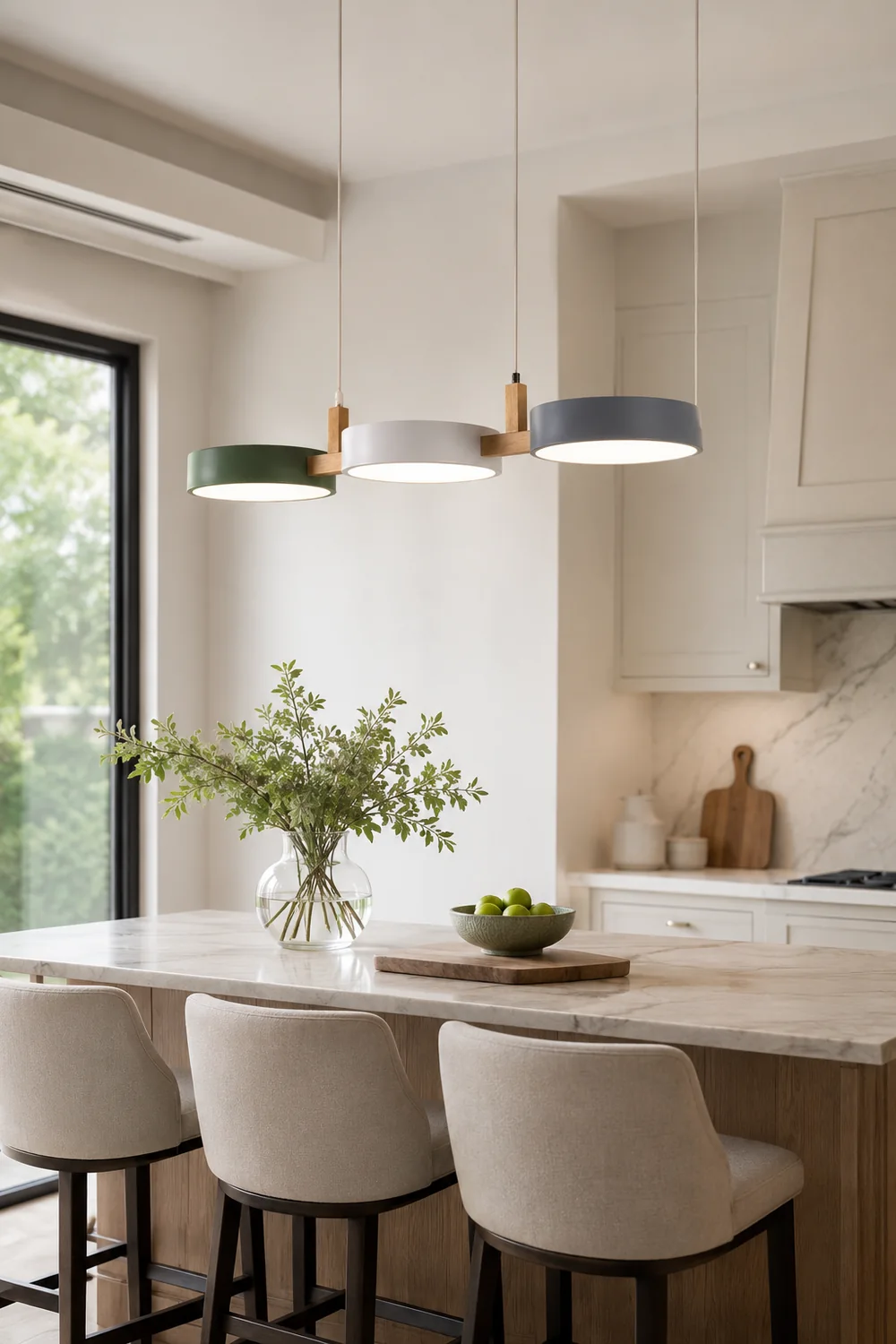 Morandi Modern Pendant Light White Green Gray Metal  Wood Living Room - Lumpaz