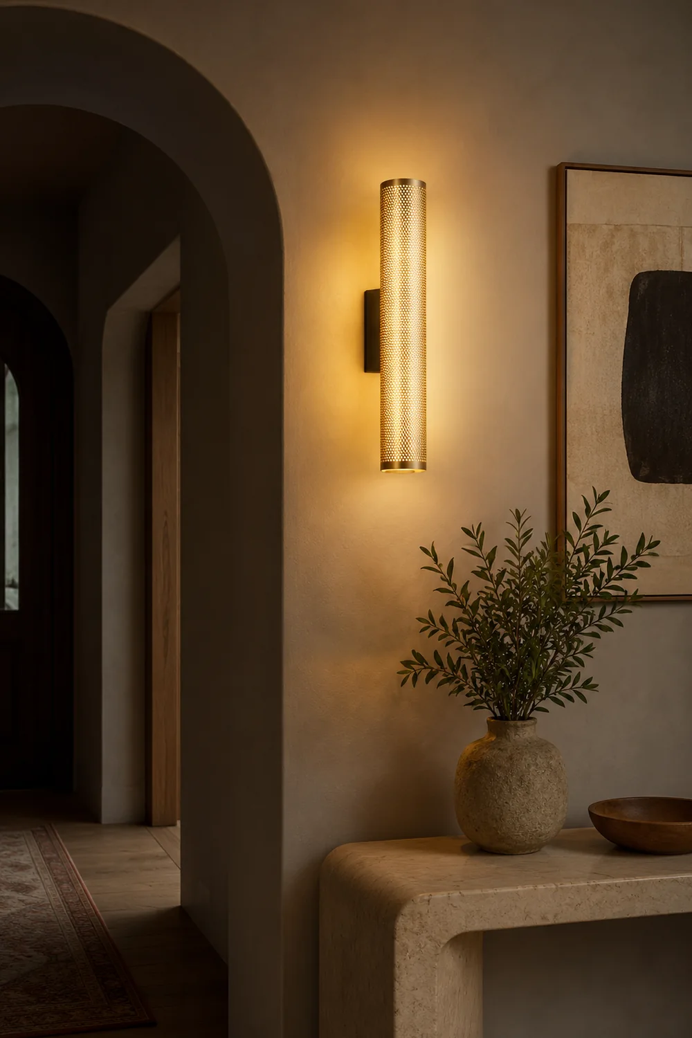 Zaid Modern Geometric Column Metal Vanity Wall Lamp, Brass - Lumpaz