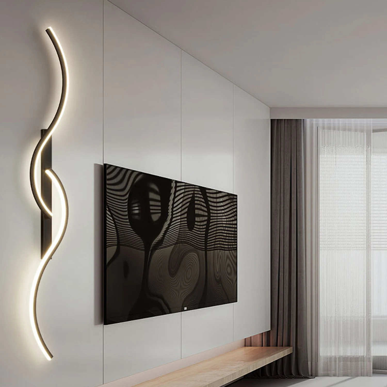 Modern Linear Wave Bedroom Wall Lamp Black/Gold Living Room - Lumpaz