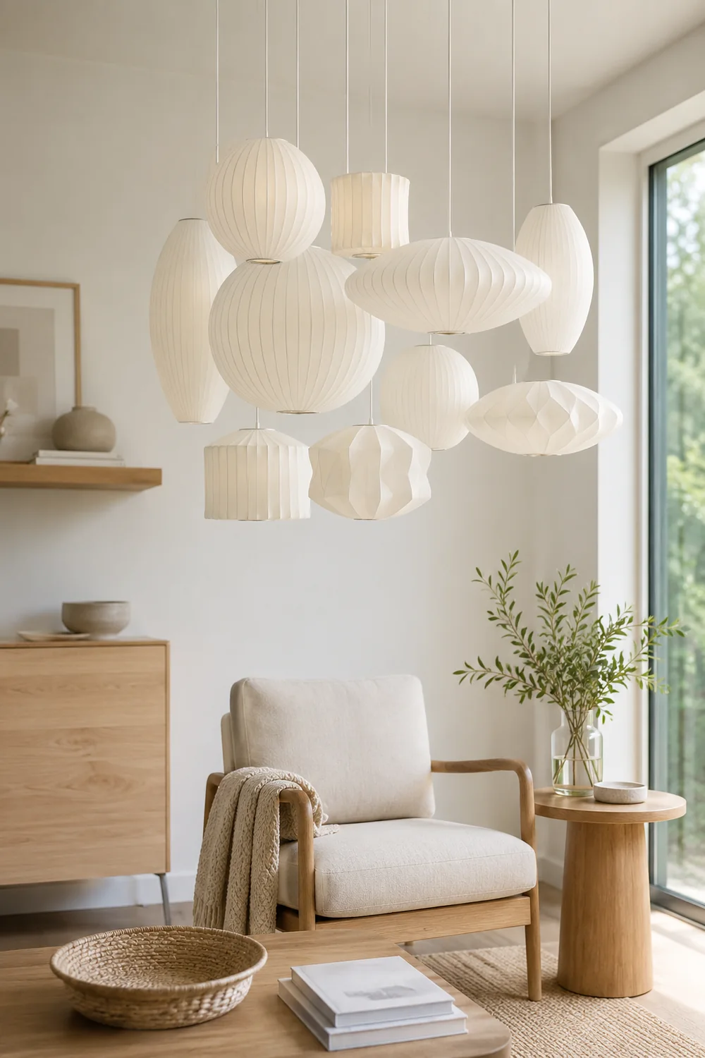 Renée White Single Pendant Light, Artificial Silk Shade, 6 Style - Lumpaz