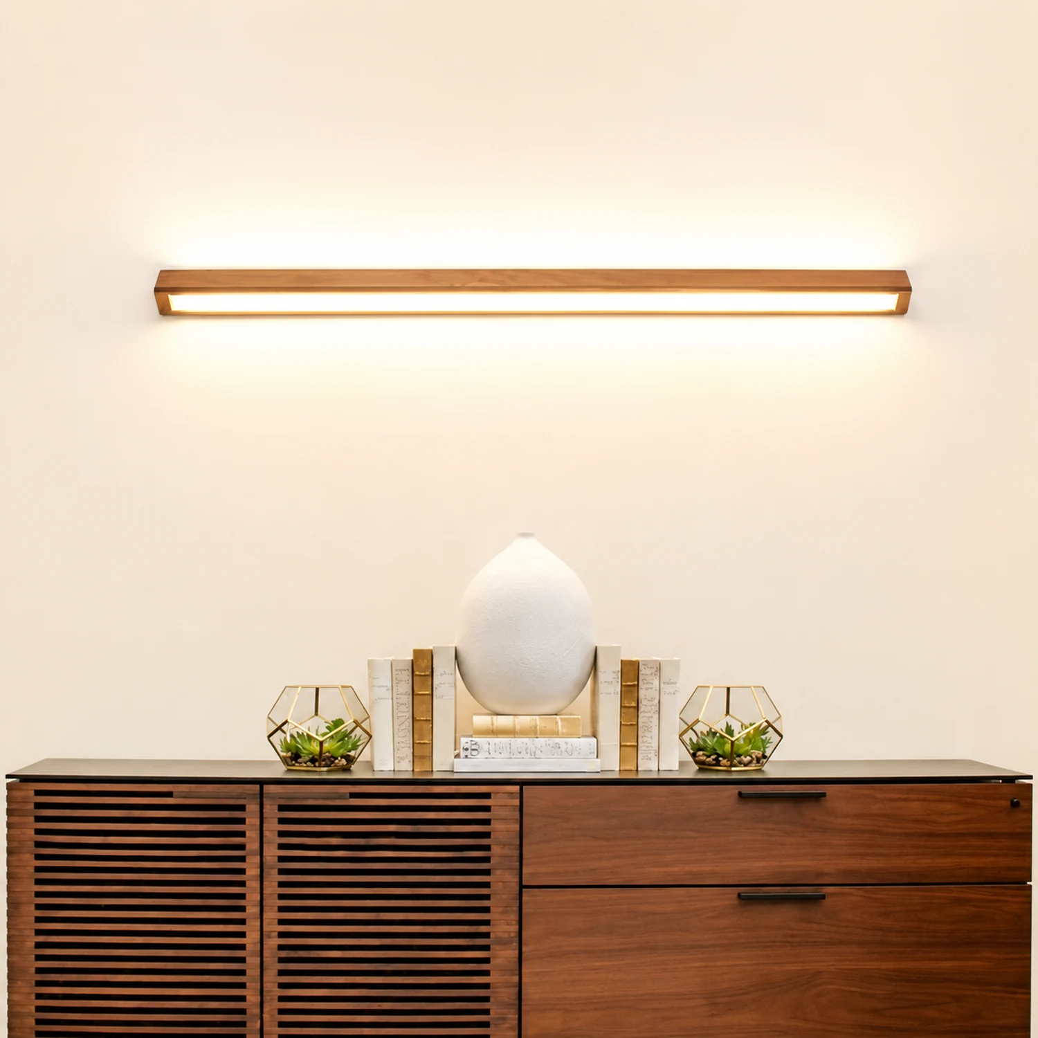 Ozawa Linear Mirror Wooden Front Vanity Wall Lamp Bedroom Bathroom - Lumpaz
