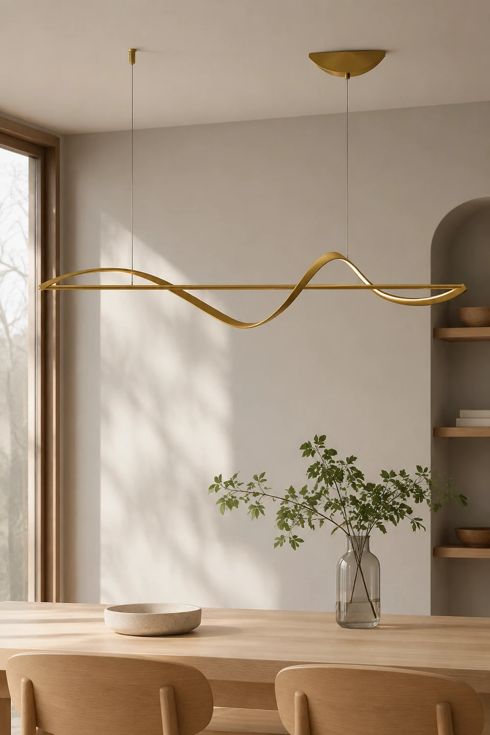 Pendant Light Wave Minimalist Designer Metal Brass/Black Art Gallery - Lumpaz
