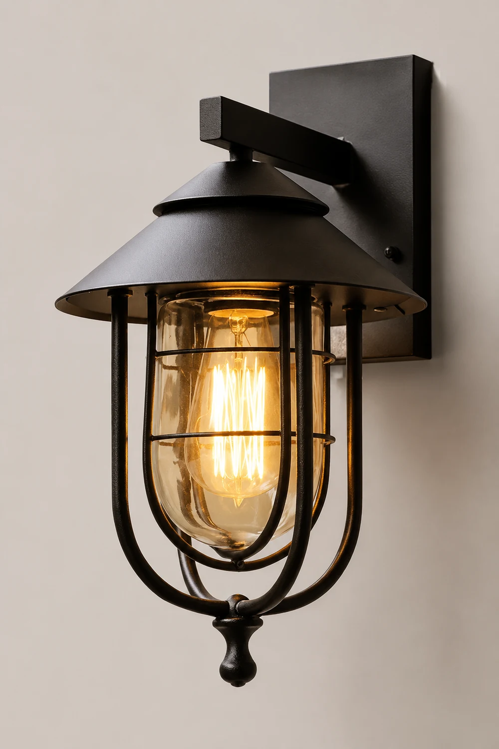 Alessio Vintage Lantern Shaped Metal Outdoor Wall Lamp, Black - Lumpaz