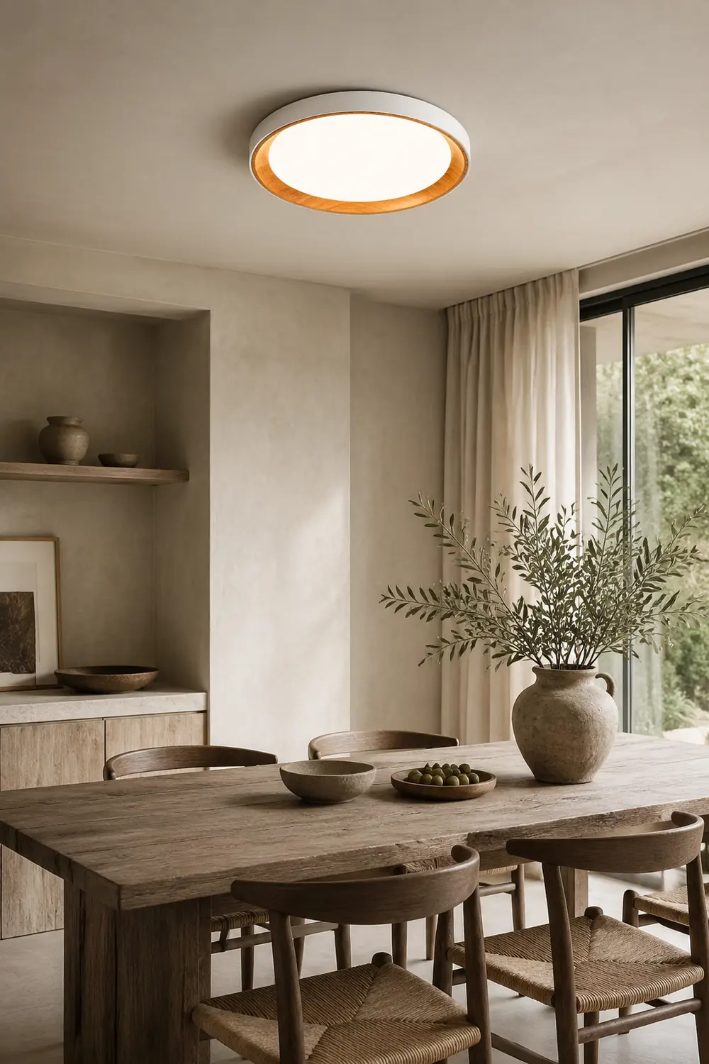 Quinn Modern LED Flush Mount Lighting White Wood/Acrylic Kitchen - Lumpaz