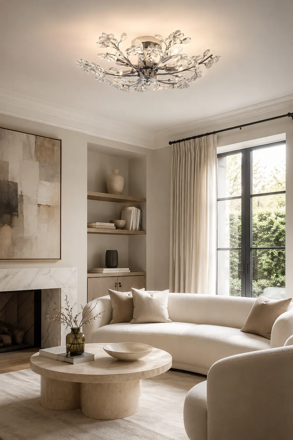 Ophelia Modern Crystals Flower Flush Mount Ceiling Light Living Room, Chrome - Lumpaz