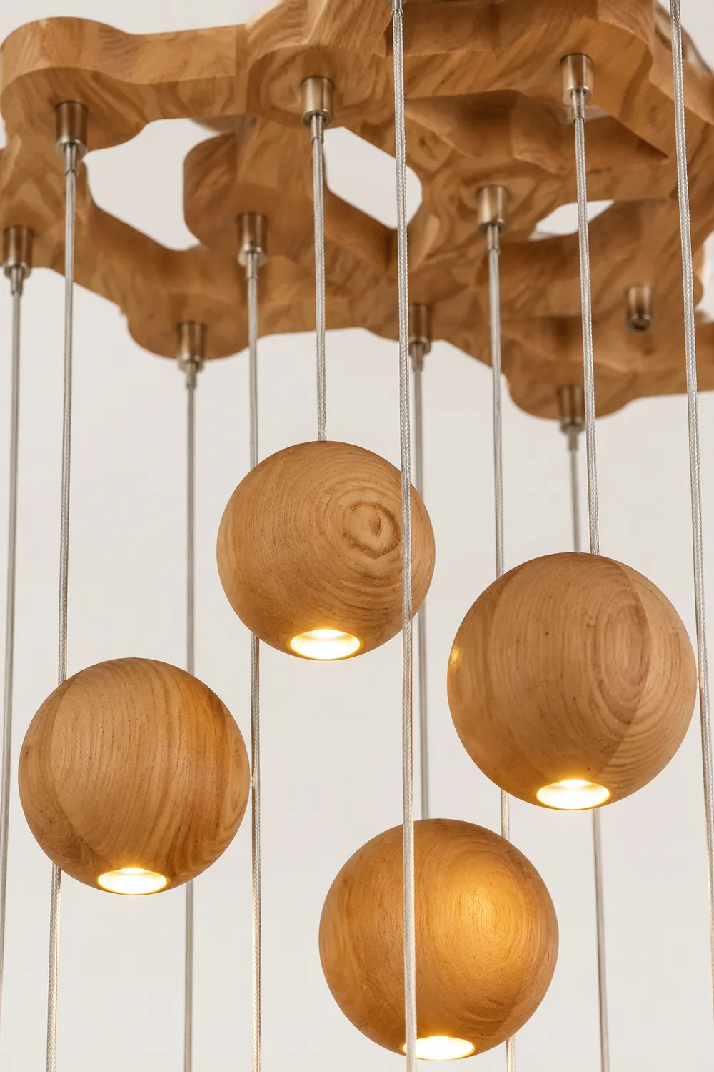Ozawa Pendant Light Globe Minimalist, Cluster Wood, log color, Kitchen Island - Lumpaz