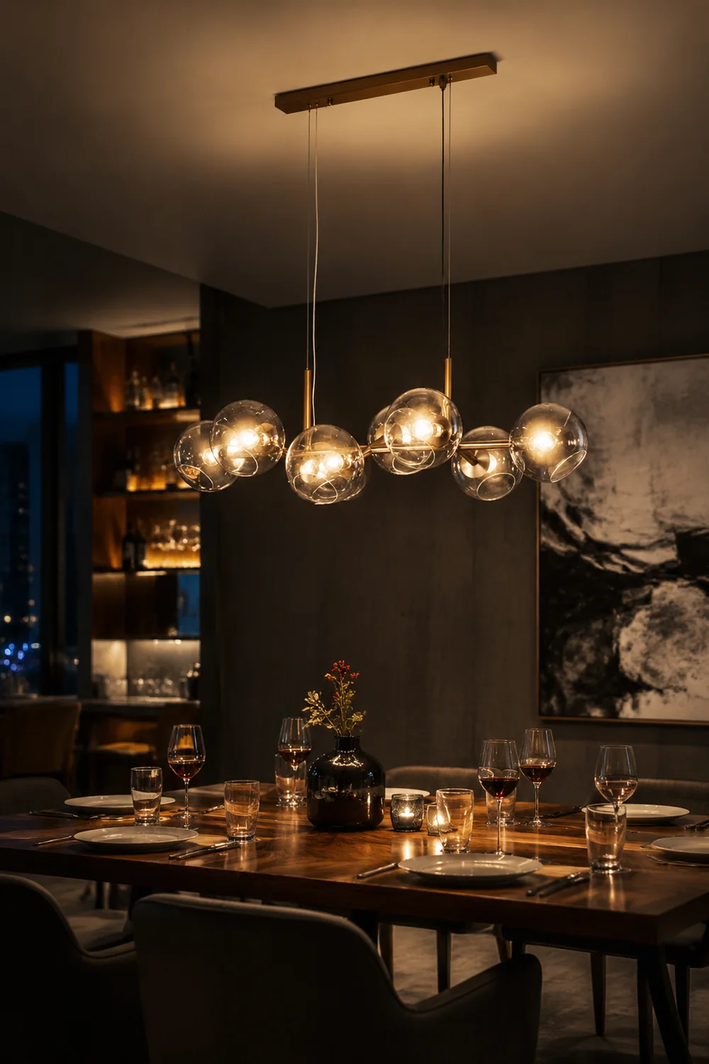 Valentina Modern Glass Globe Bubble Pendant Light Black/Gold Living Room - Lumpaz