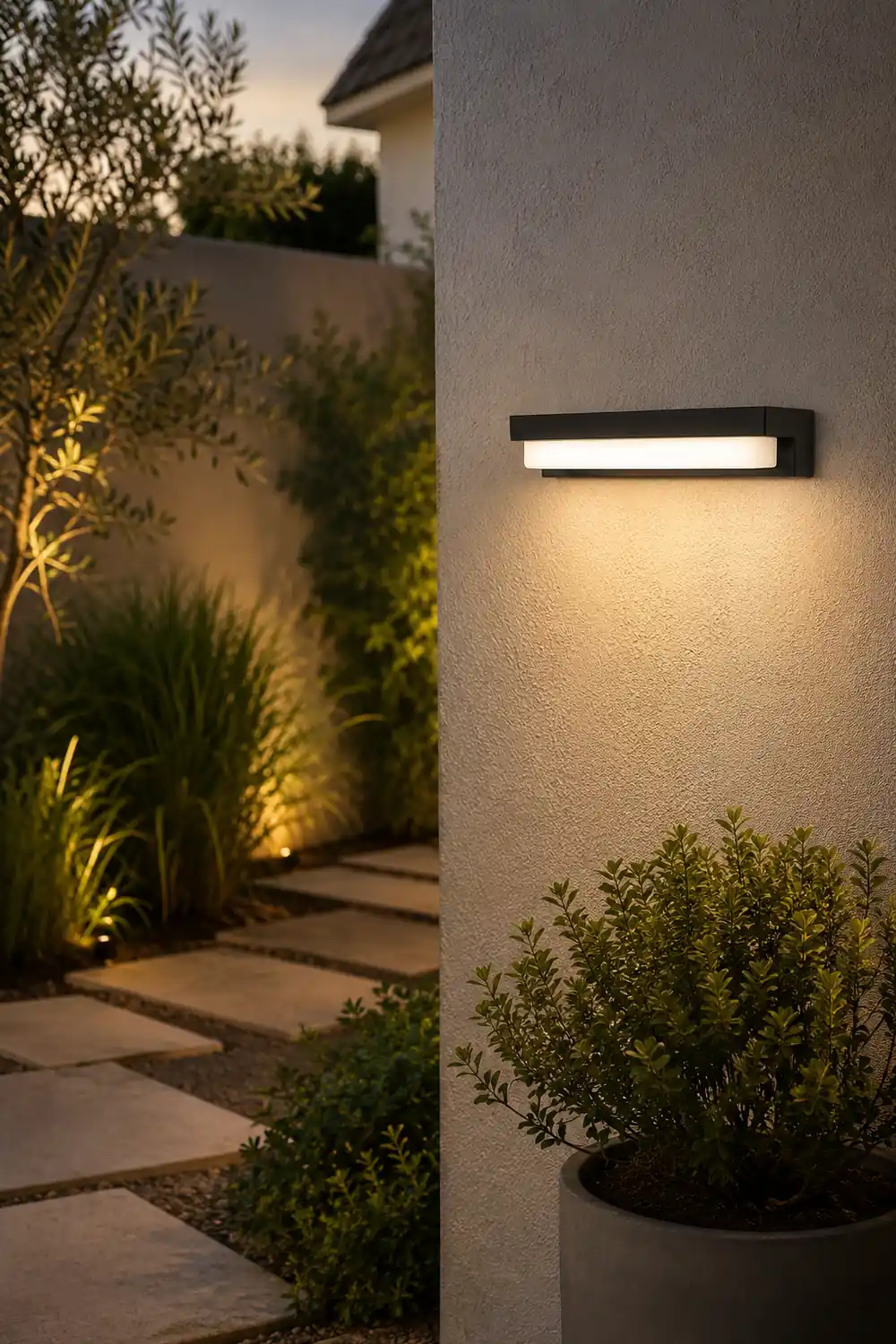 Orr Minimalist Solar Linear Acrylic Outdoor Wall Lamp, Black - Lumpaz