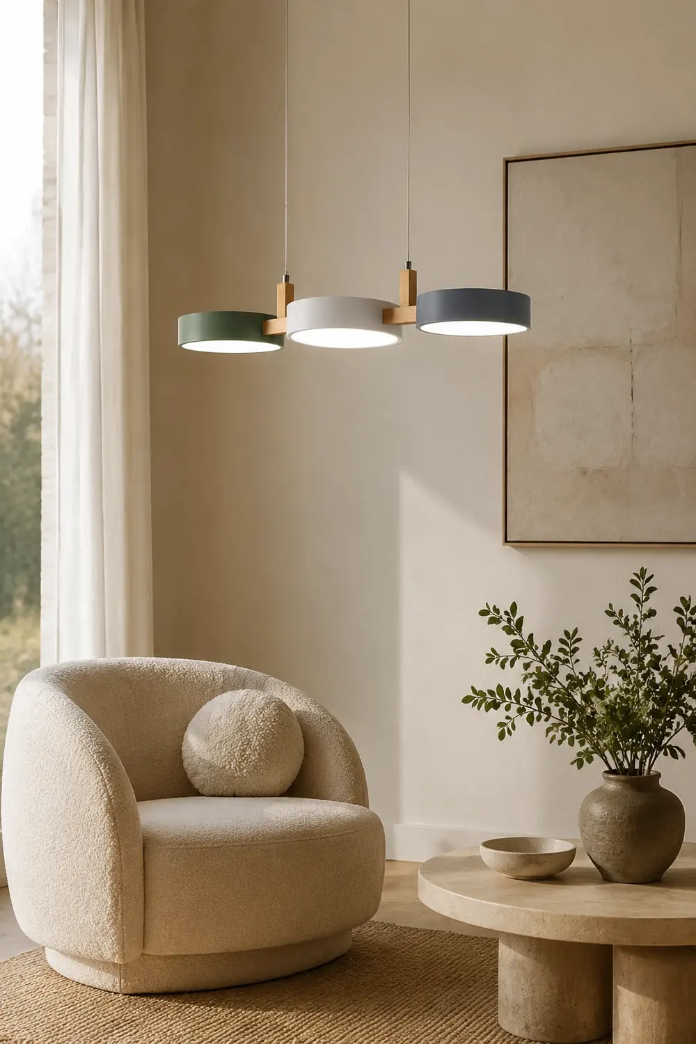 Morandi Modern Pendant Light White Green Gray Metal  Wood Living Room - Lumpaz