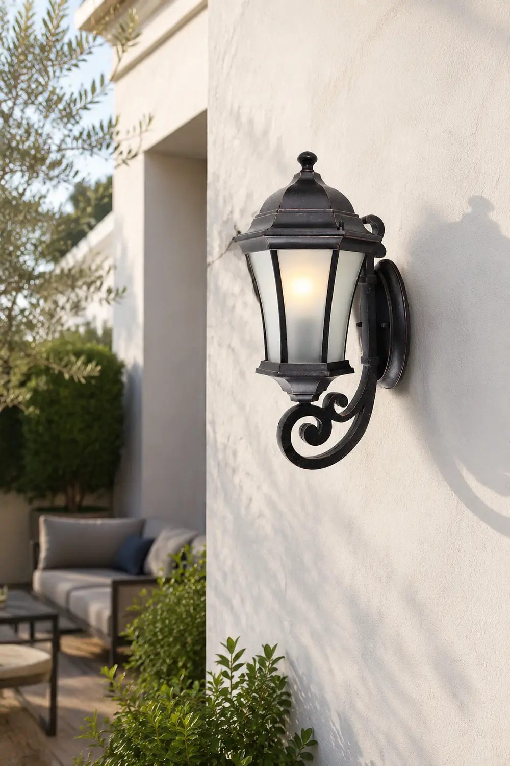Alessio Vintage Lantern Metal/Glass Outdoor Wall Lamp, Black - Lumpaz