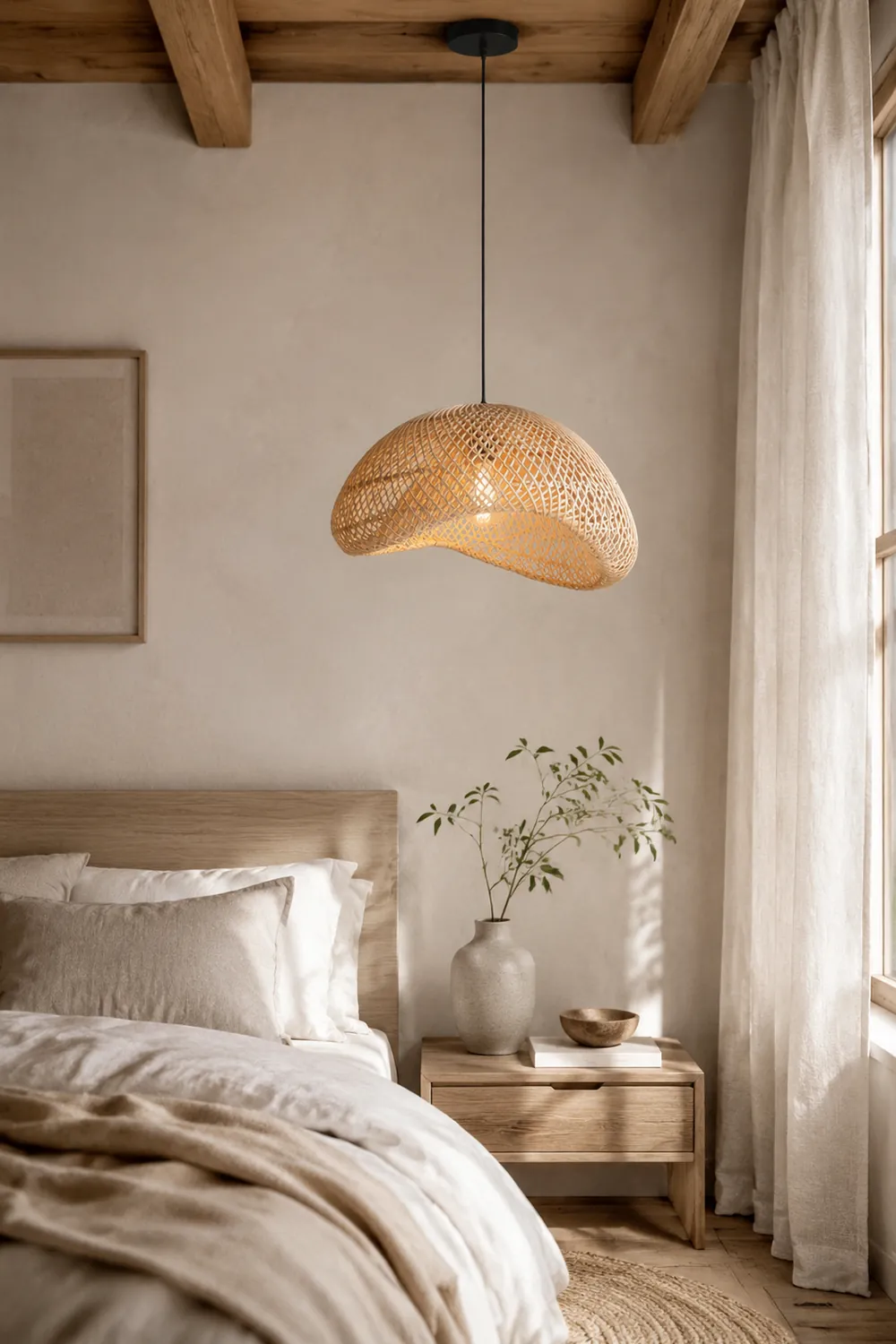 Muto Rustic Boho Rattan Pendant Light, Living Room - Lumpaz