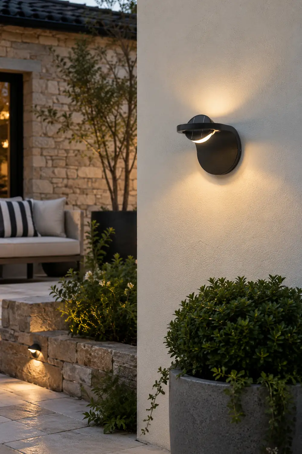 Orr Modern Arc Metal/Acrylic Solar Waterproof Adjustable Outdoor Wall Lamp, Black - Lumpaz