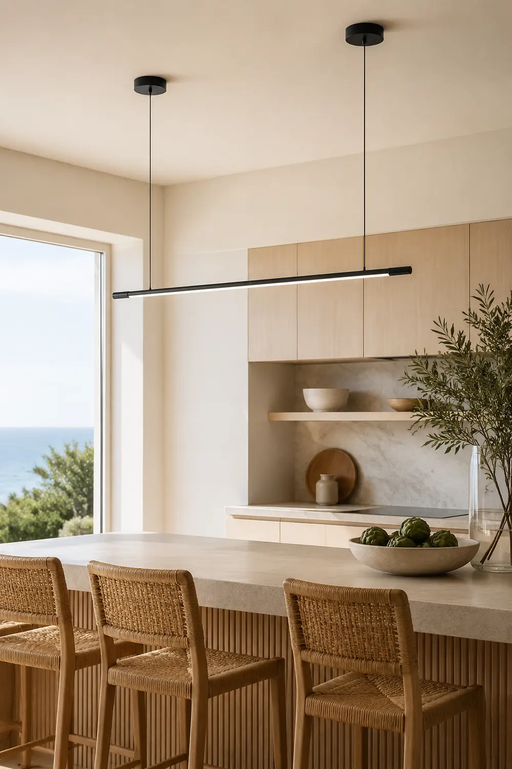 Edge Minimalist Linear Pendant Light Black Living Room - Lumpaz
