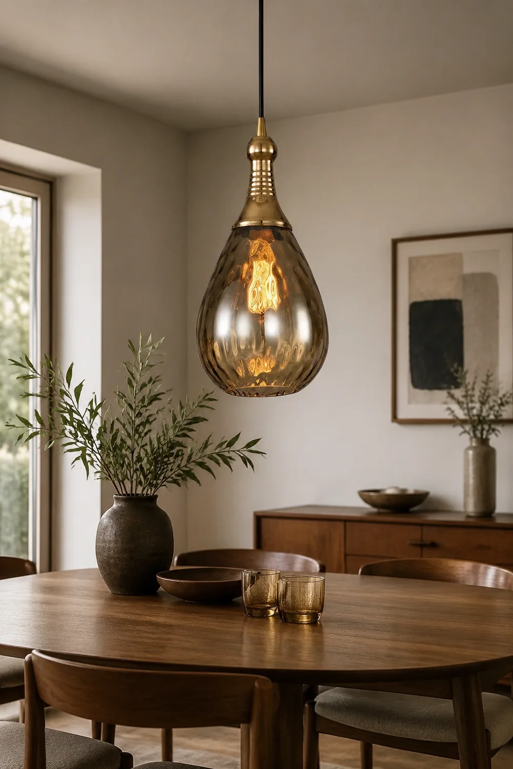 Avi Industrial Teardrop Glass Pendant Light, Black/Brass - Lumpaz