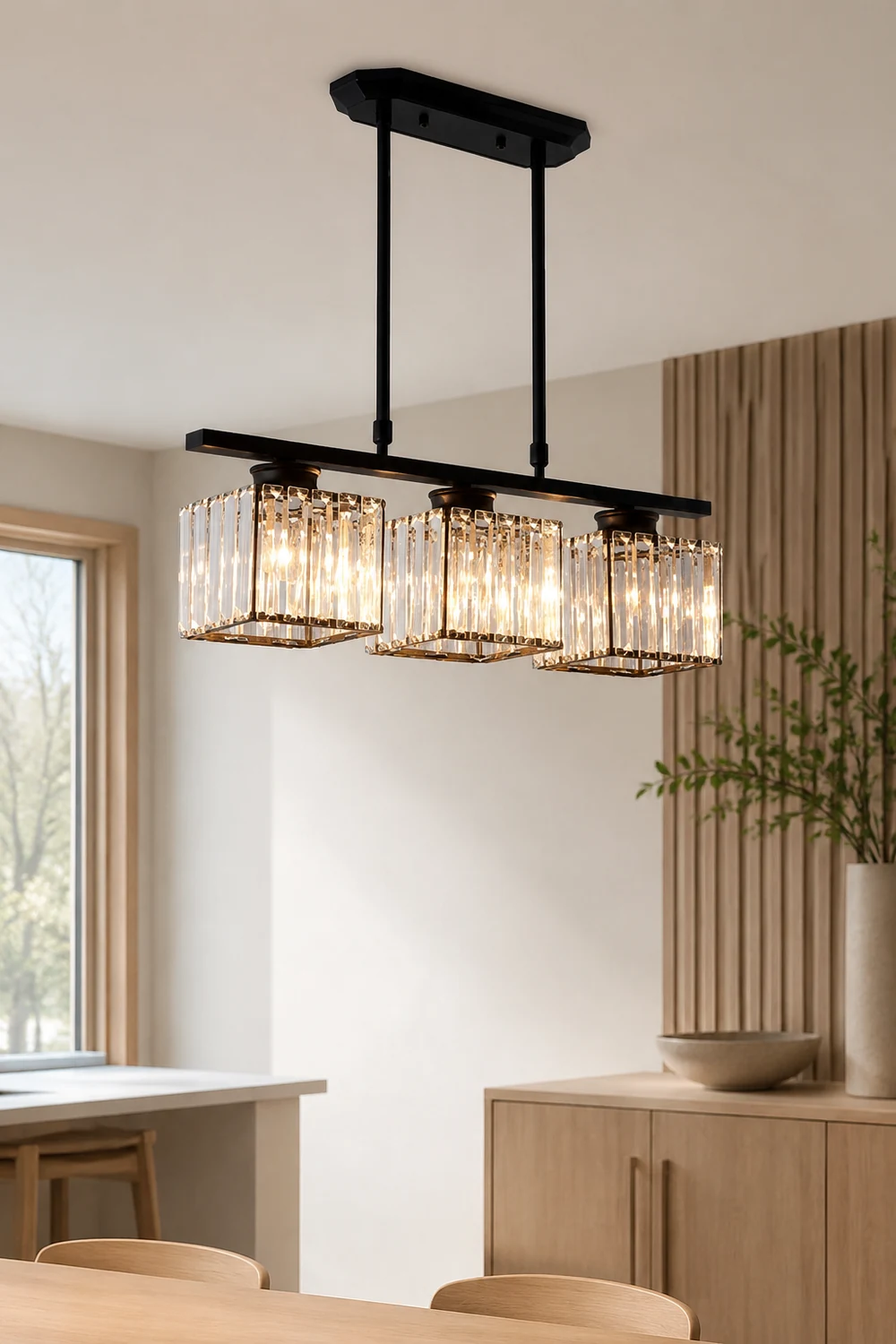 Kristy Crystal Square Pendant Light, Black & Gold, 3/4 Heads - Lumpaz
