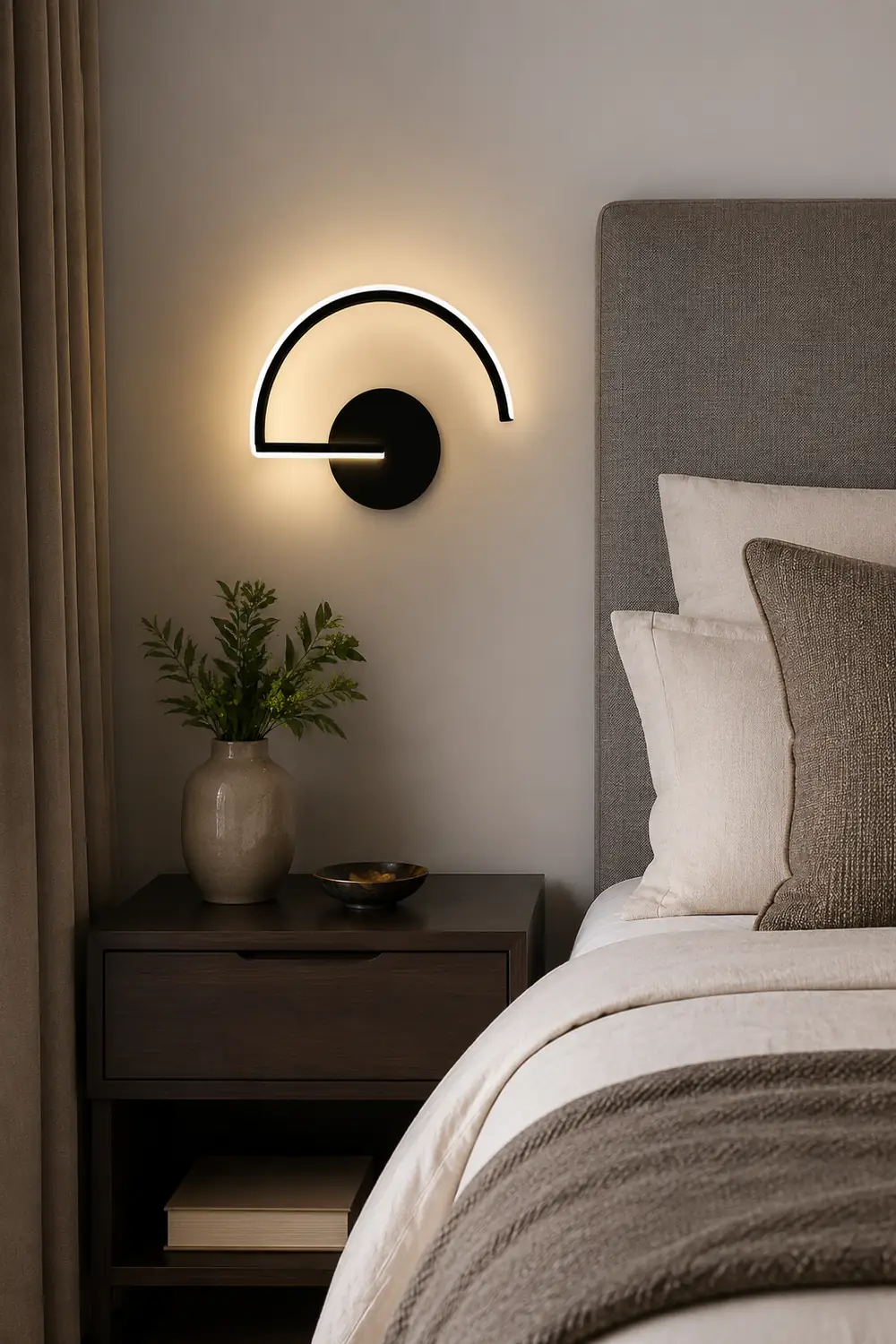 Lacey Minimalist Linear Semicircular Metal Decor Wall Lamp, Black/White - Lumpaz