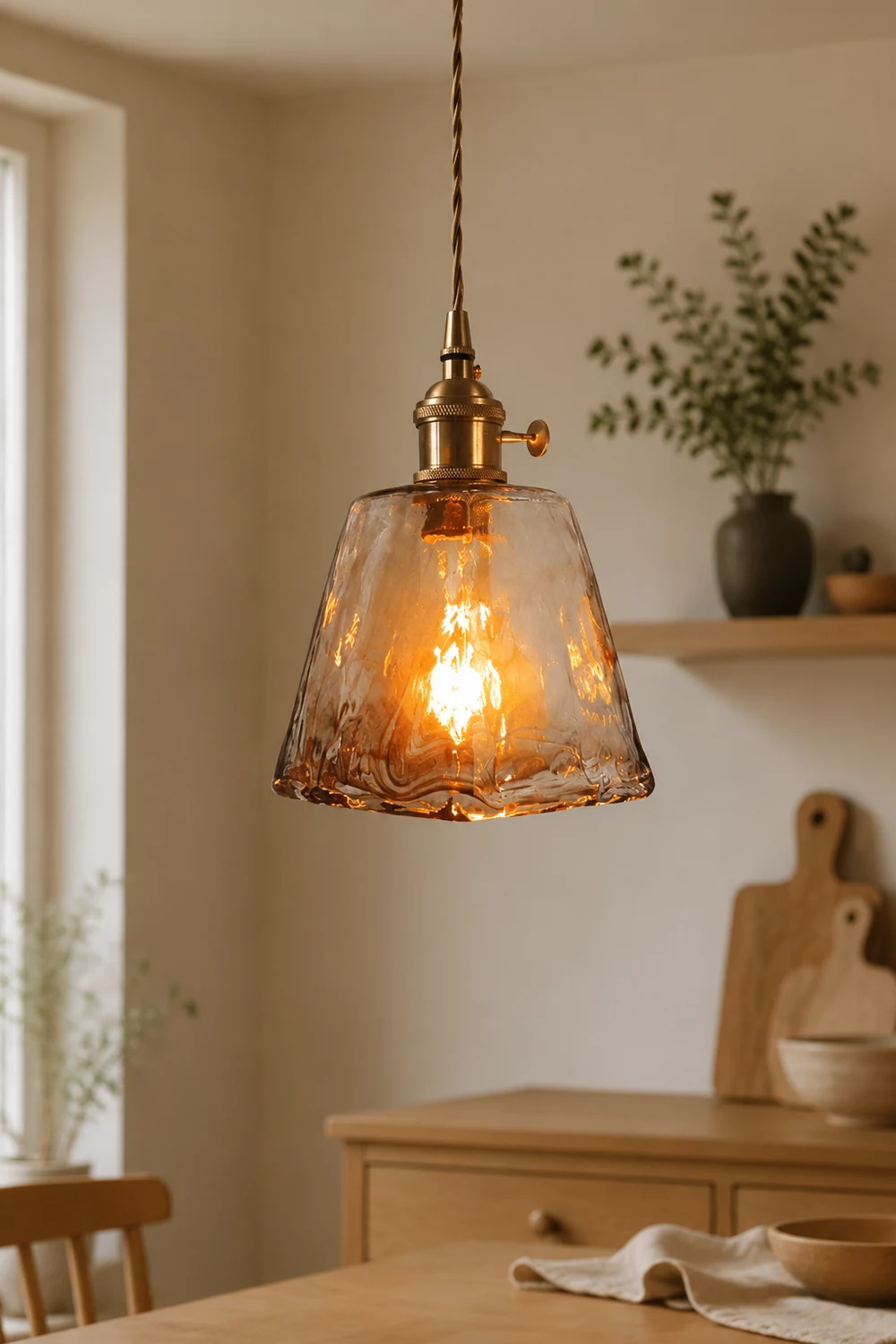 Levy Vintage Style Industrial Pendant Light Retro Metal Glass Brass - Lumpaz