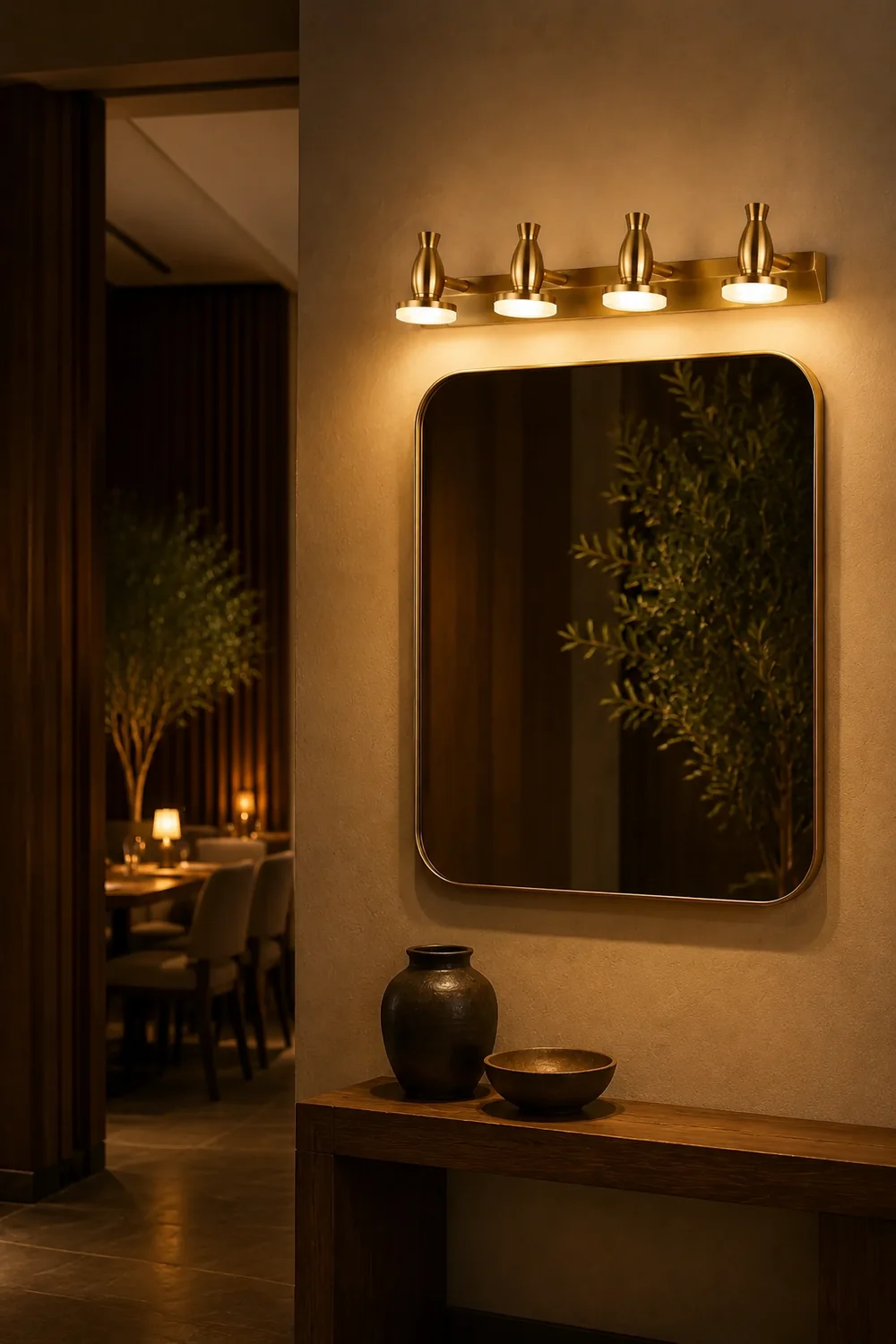 Leigh Luxury Multi Metal Mirror Front Wall Lamp, Brass - Lumpaz