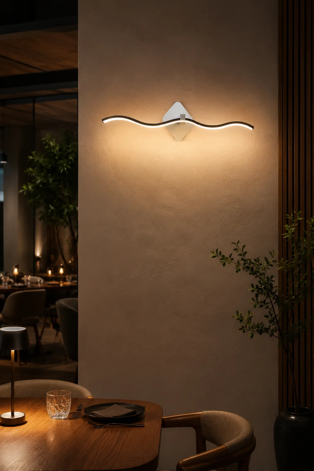 Minimalist Wave Linear Metal Wall Lamp, Black/White - Lumpaz