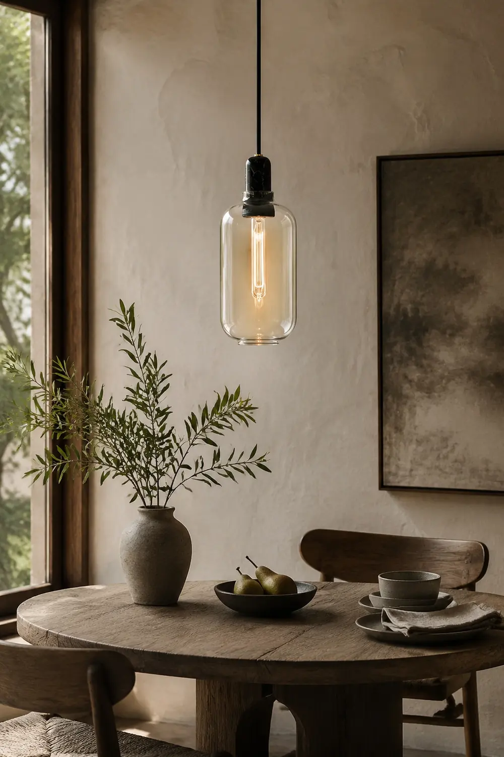 Hailie Designer Cylinder Pendant Light, Marble & Glass, 4.3"/6.7" - Lumpaz