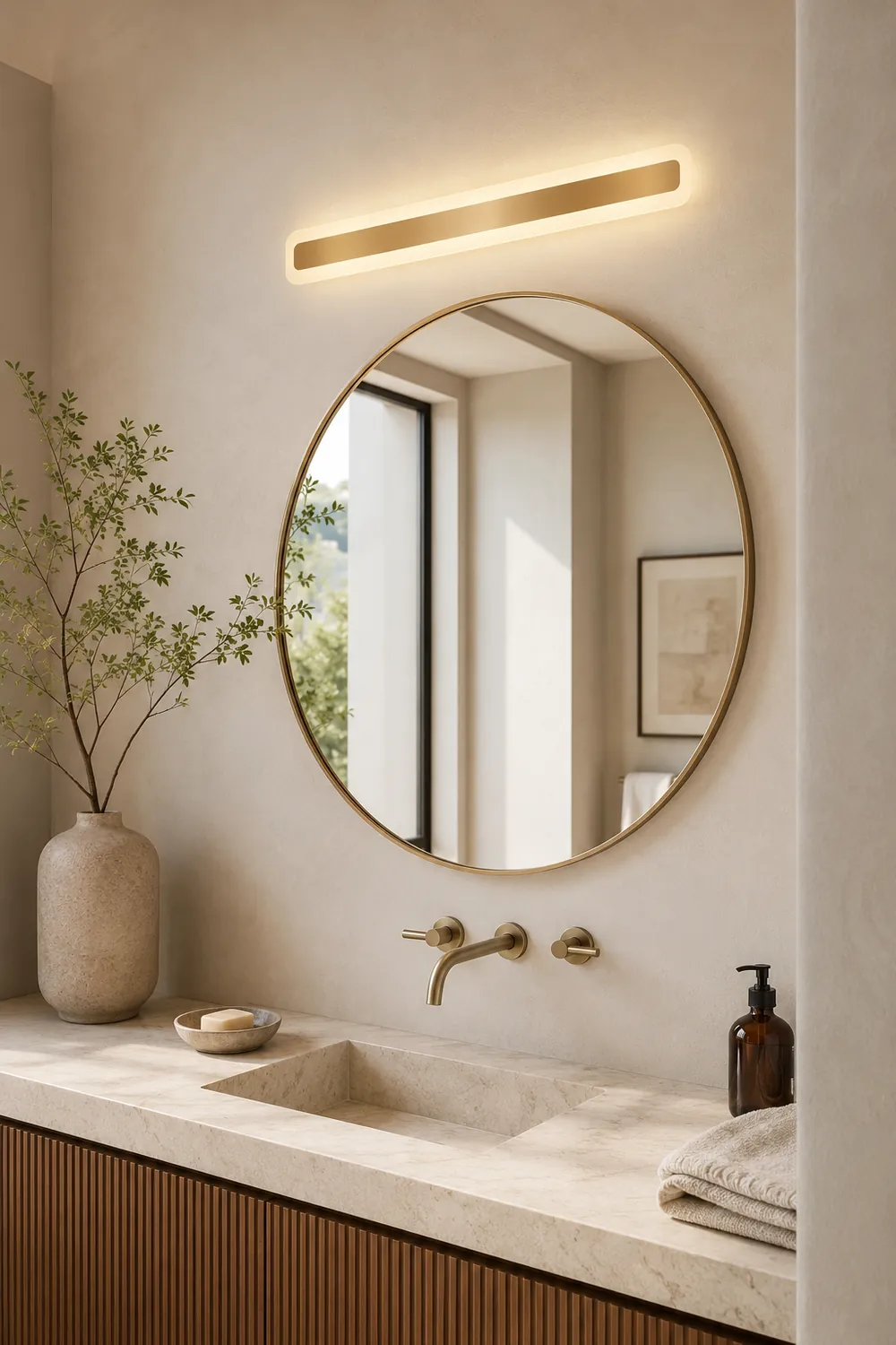 Leigh Modern Rectangular Vanity Mirror Front Wall Lamp, Gold - Lumpaz