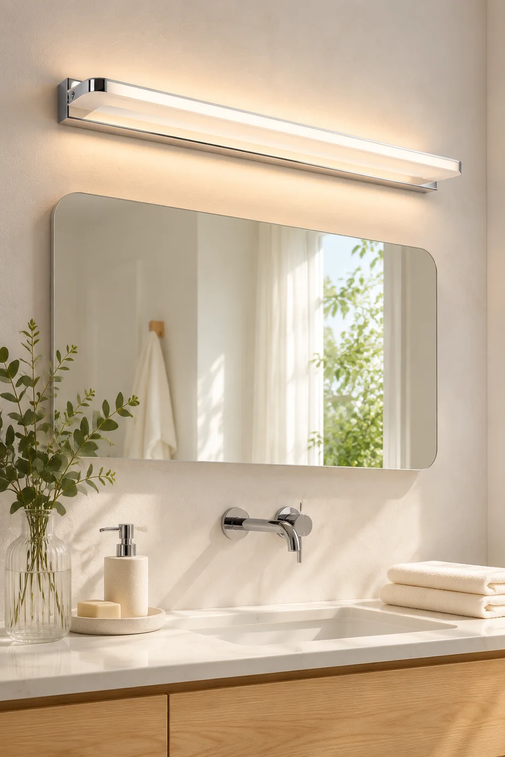 Leigh Nordic Linear Metal Mirror Front Wall Lamp, Chrome/Black - Lumpaz