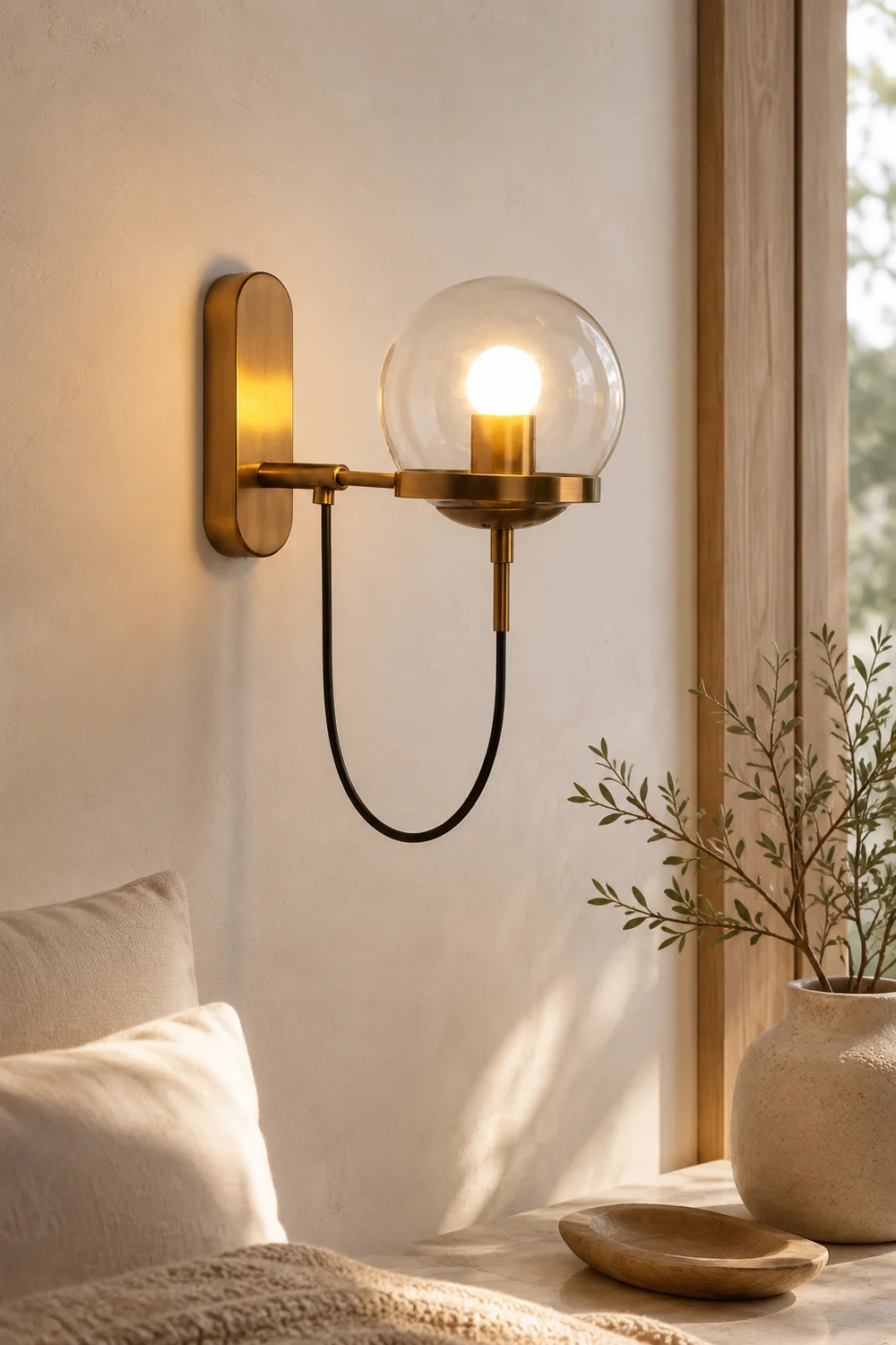 Alessio Rustic Retro Glass Globe Wall Lamp, Black/Bronze - Lumpaz