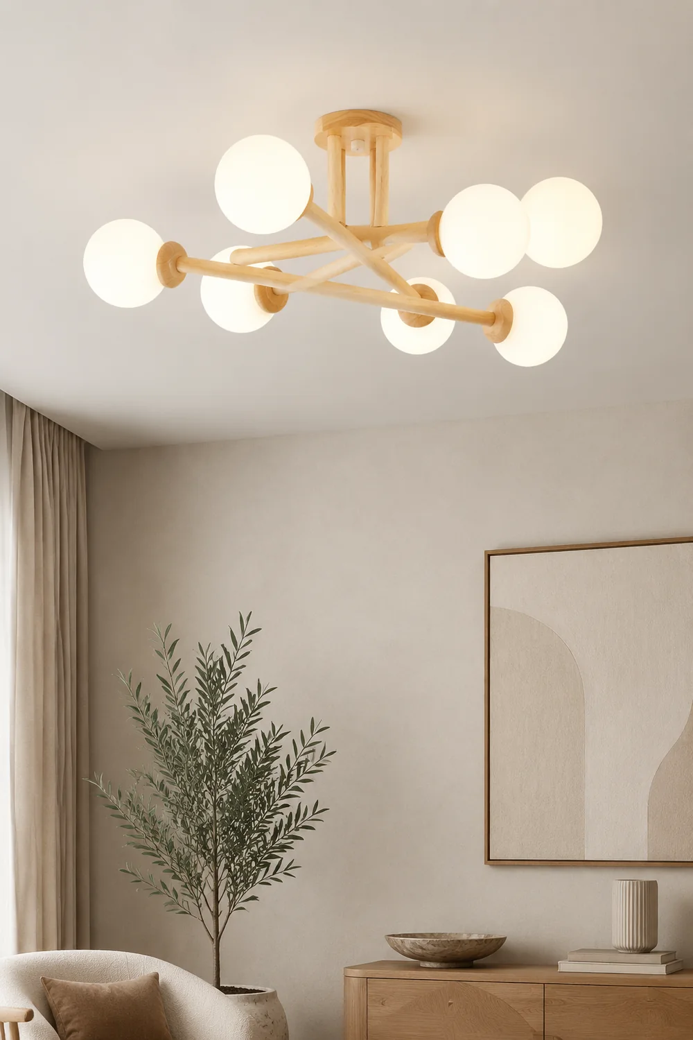 Ozawa Modern Globe Wood/Glass Flush Mount Ceiling Light - Lumpaz