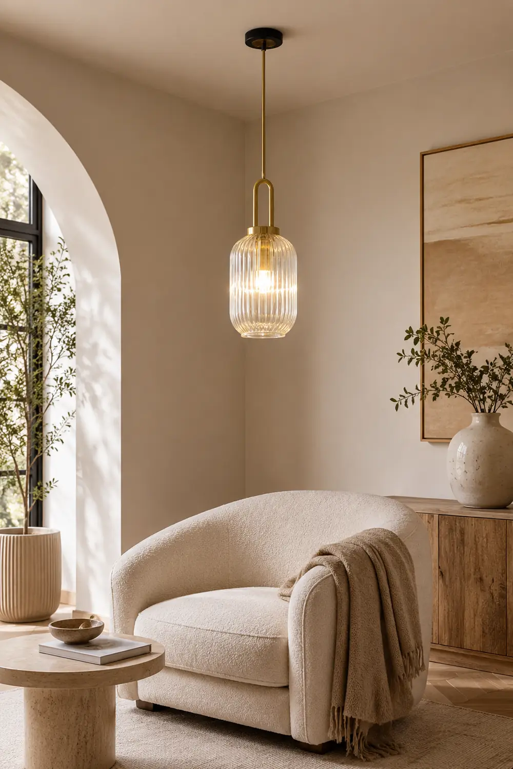 Sanna Modern Ribbed Clear Glass Pendant Light - Lumpaz